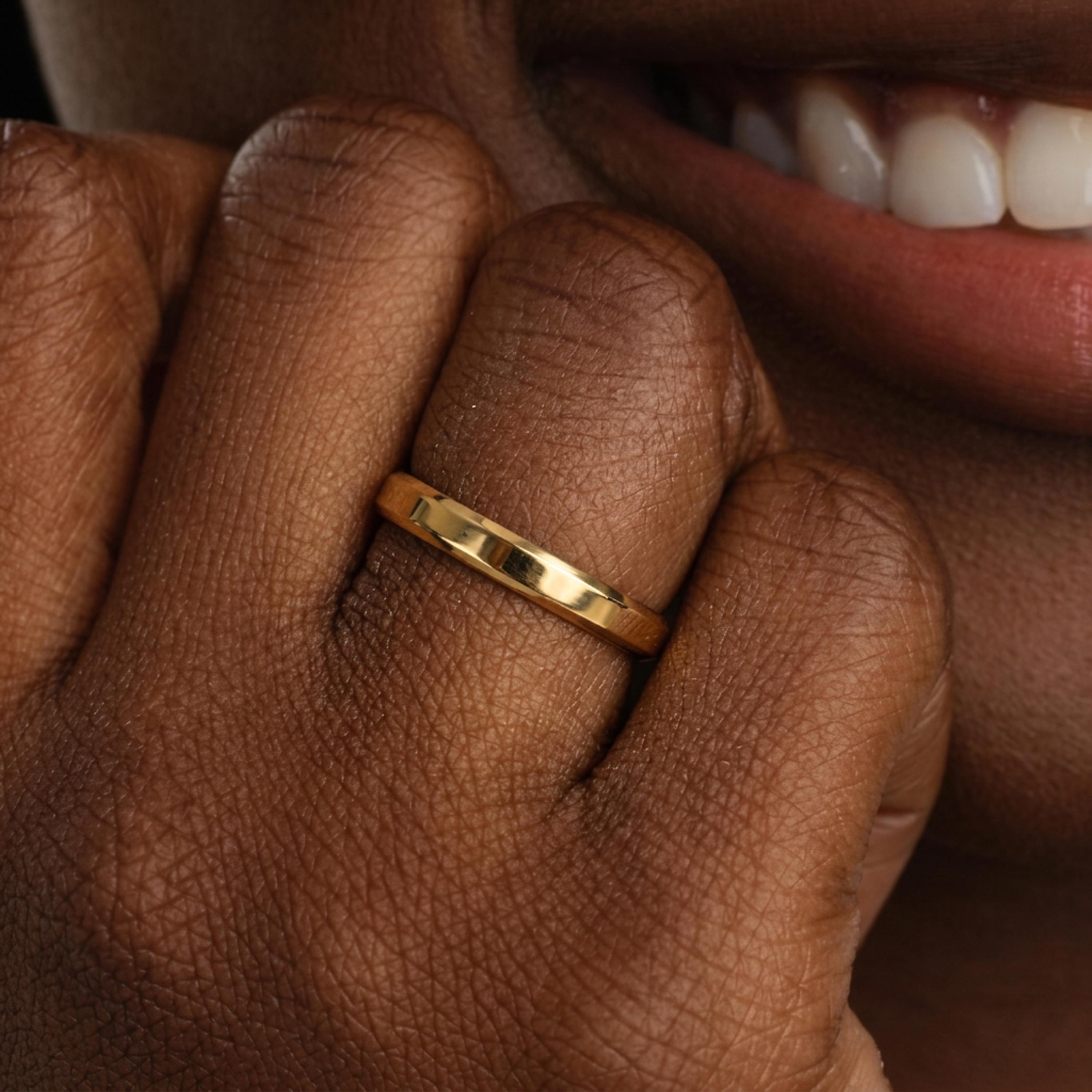 14k Gold Beveled Edge Flat Wedding Band, 2mm to 8mm