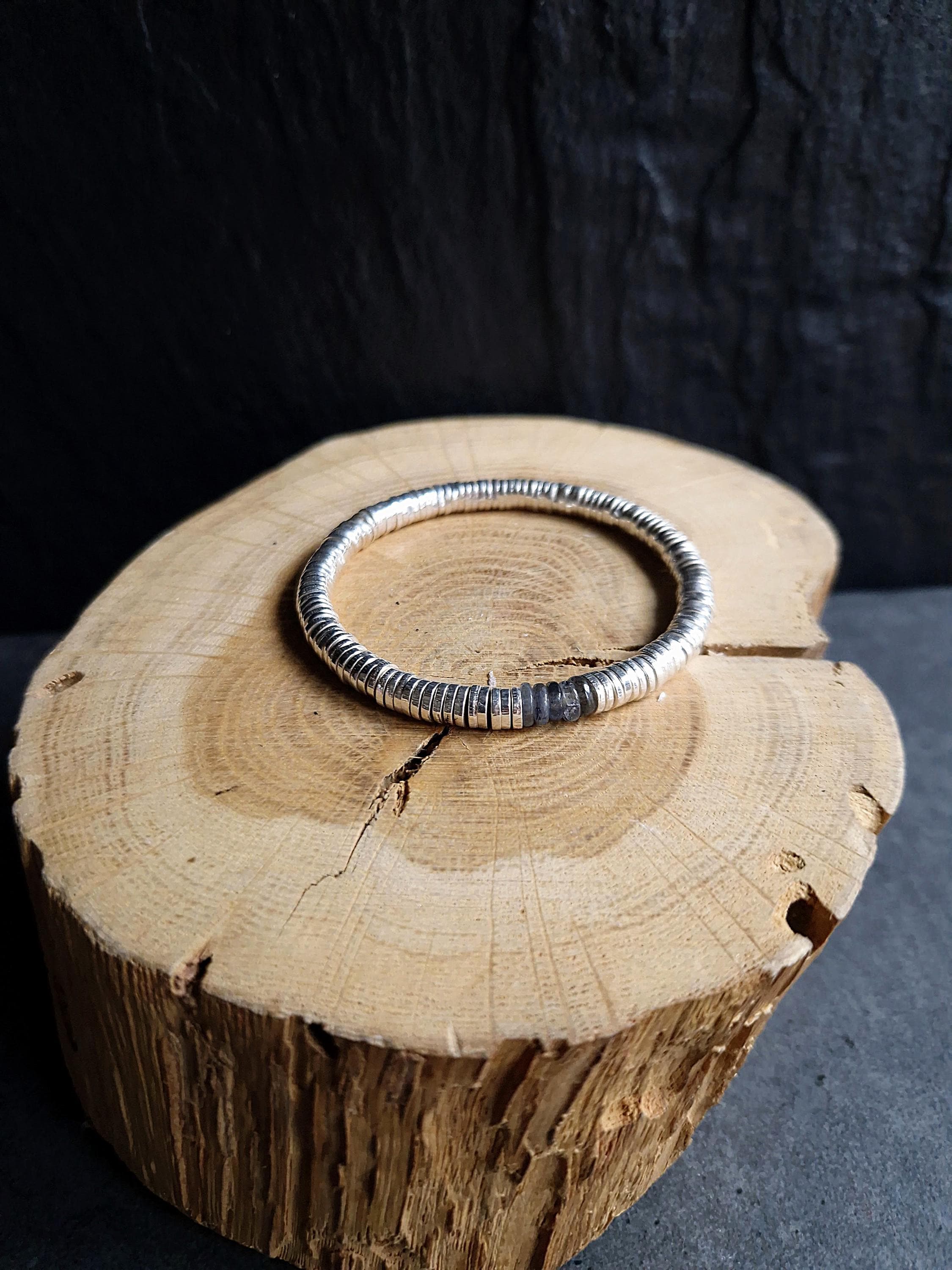 925 Silver Heishi Bead Bracelet With Labradorite, 20cm
