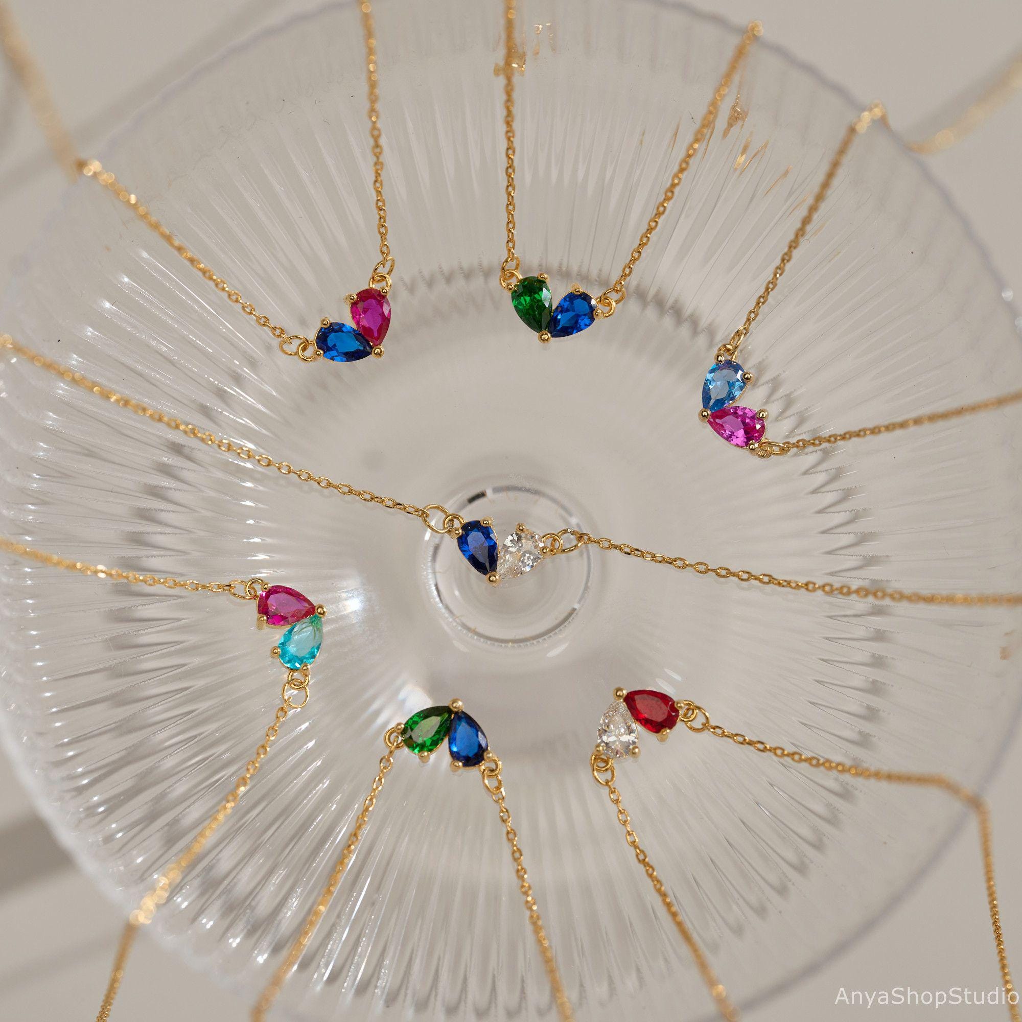 Tiny Heart Two Birthstone Necklace