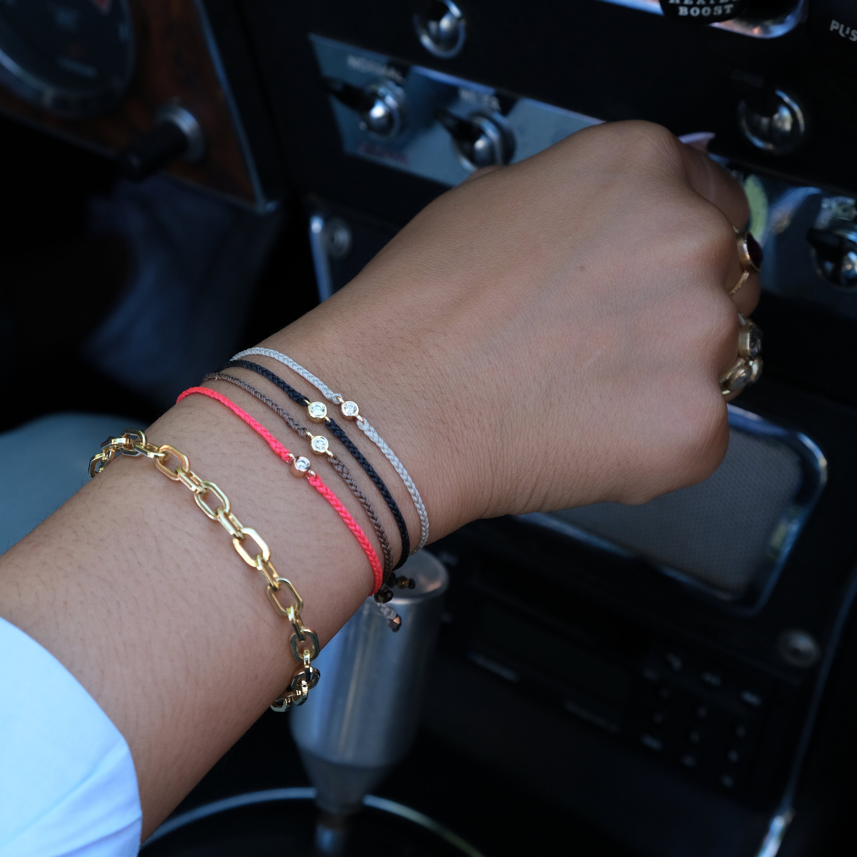 14K Gold Diamond Cord Bracelet with Water Resistant Nylon Cord