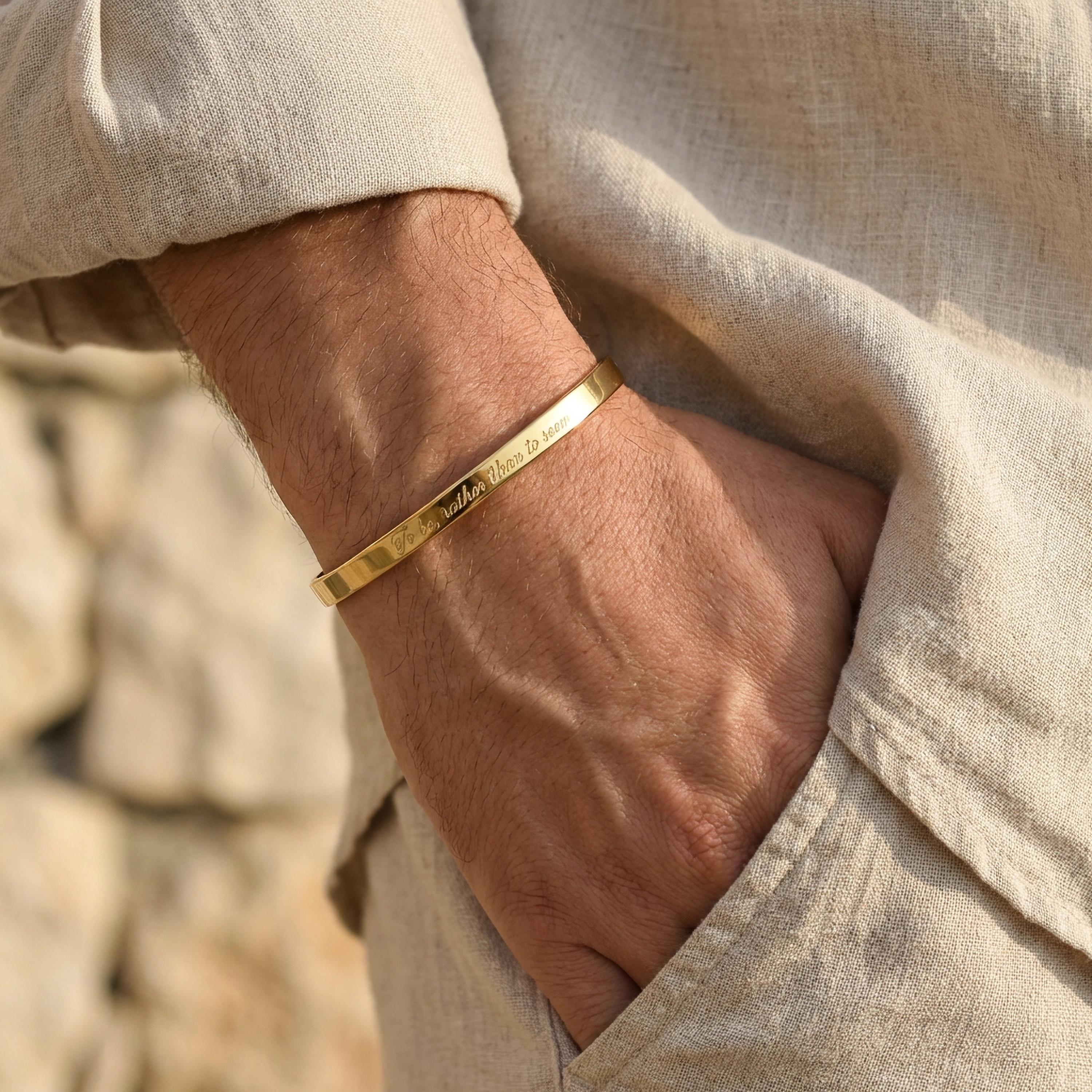 Personalized Engraved Gold Cuff Bracelet in 22K Gold Plate