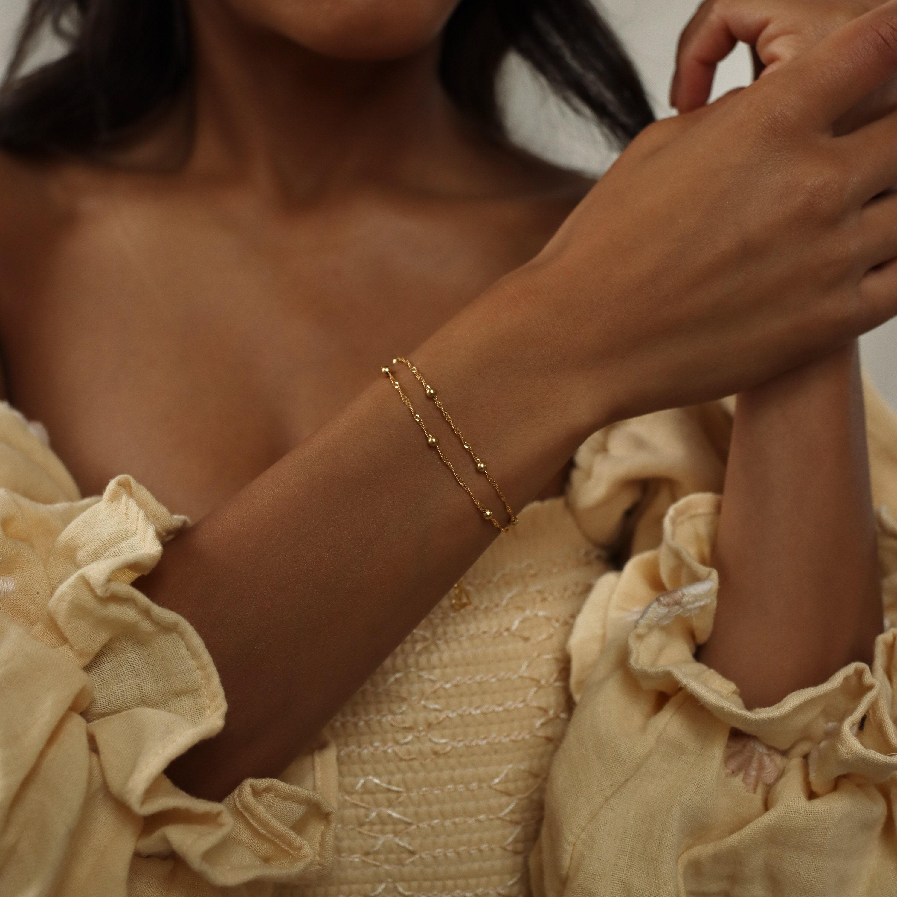 Duo Bead Chain Bracelet in Sterling Silver and 18K Gold Tone