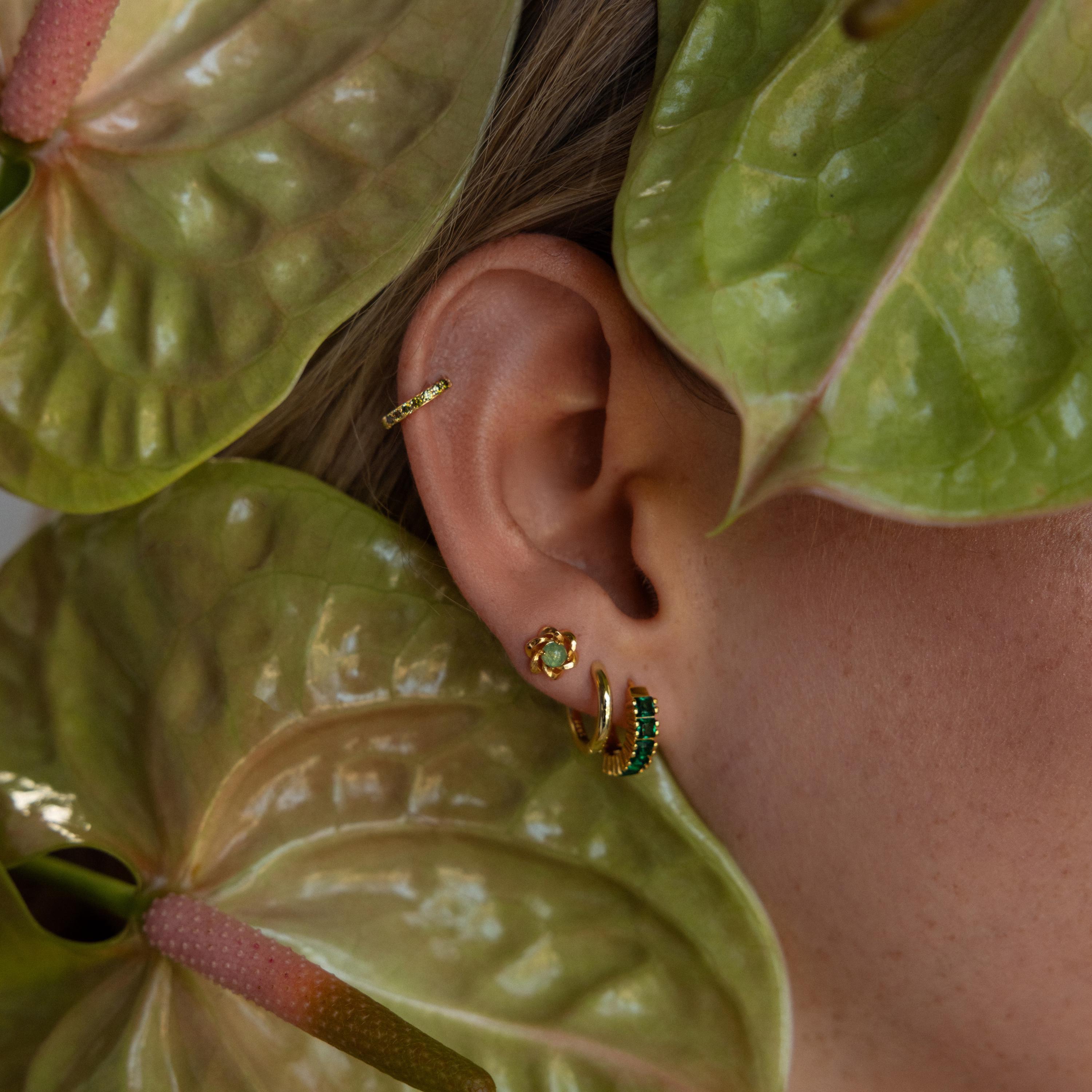 Birthstone Huggie Hoop Earrings in 18K Gold Finish and Sterling Silver