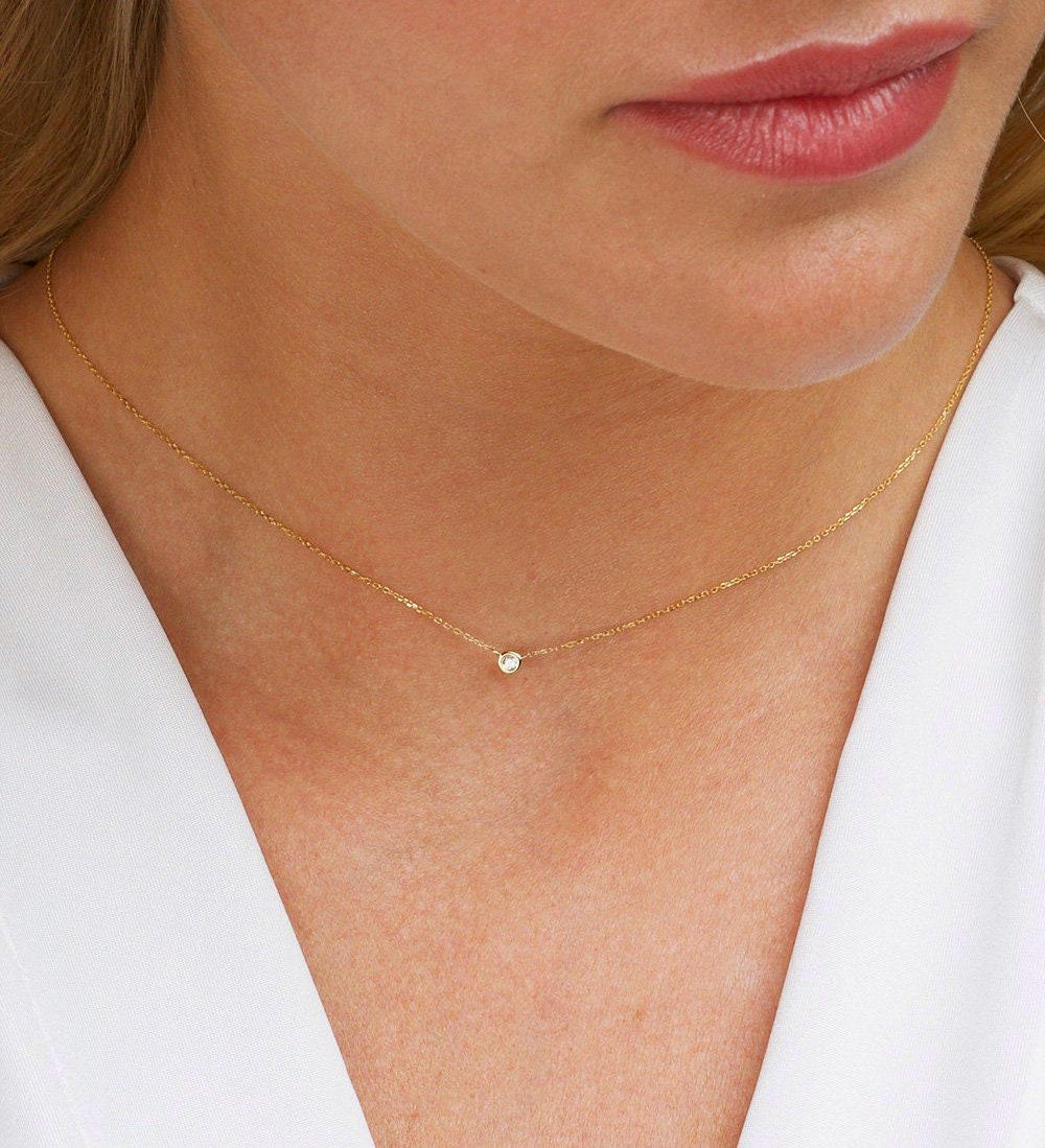 Tiny Diamond Choker Necklace in 14K Solid Gold
