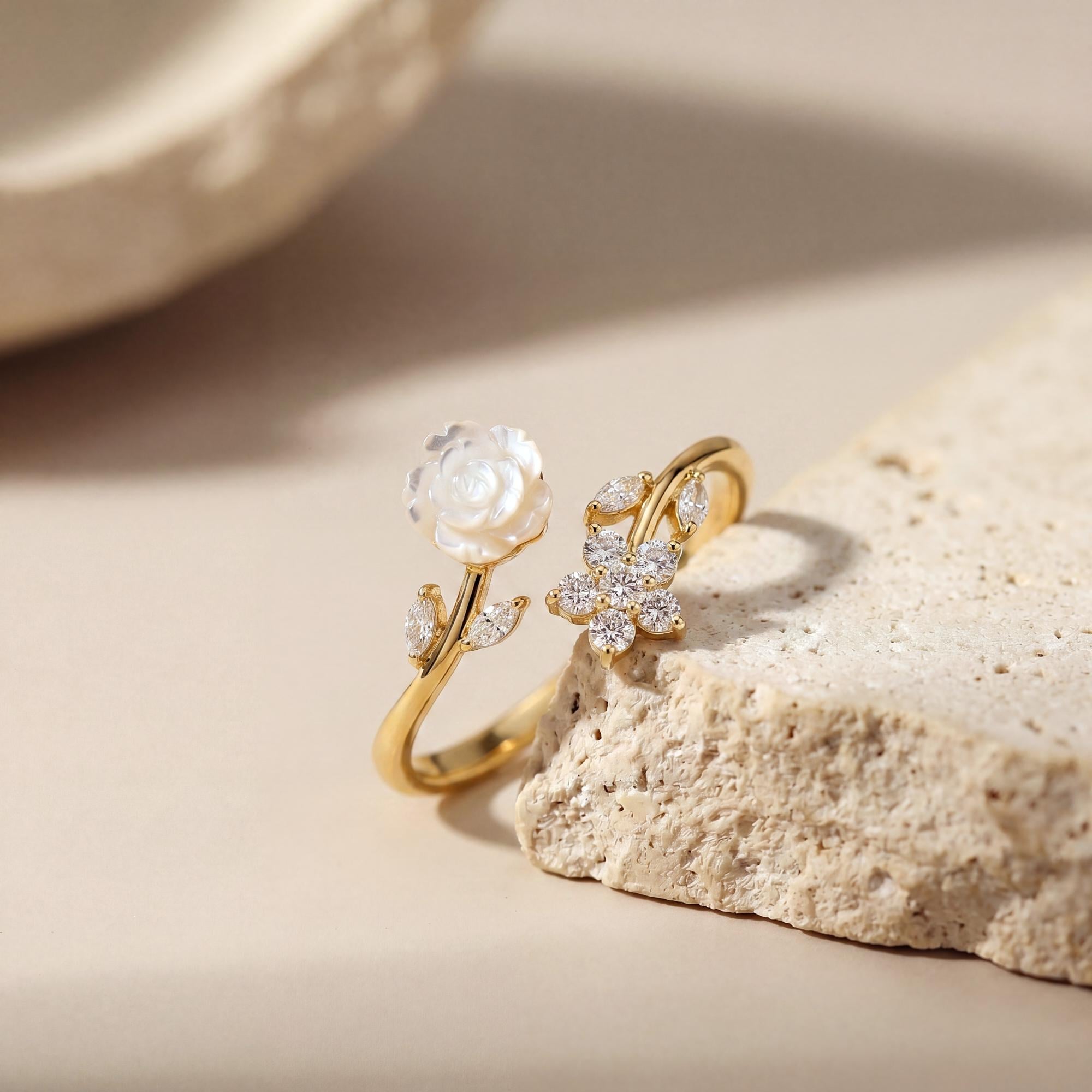 Gold Plated Camellia Flower Ring, Adjustable Open Floral Ring