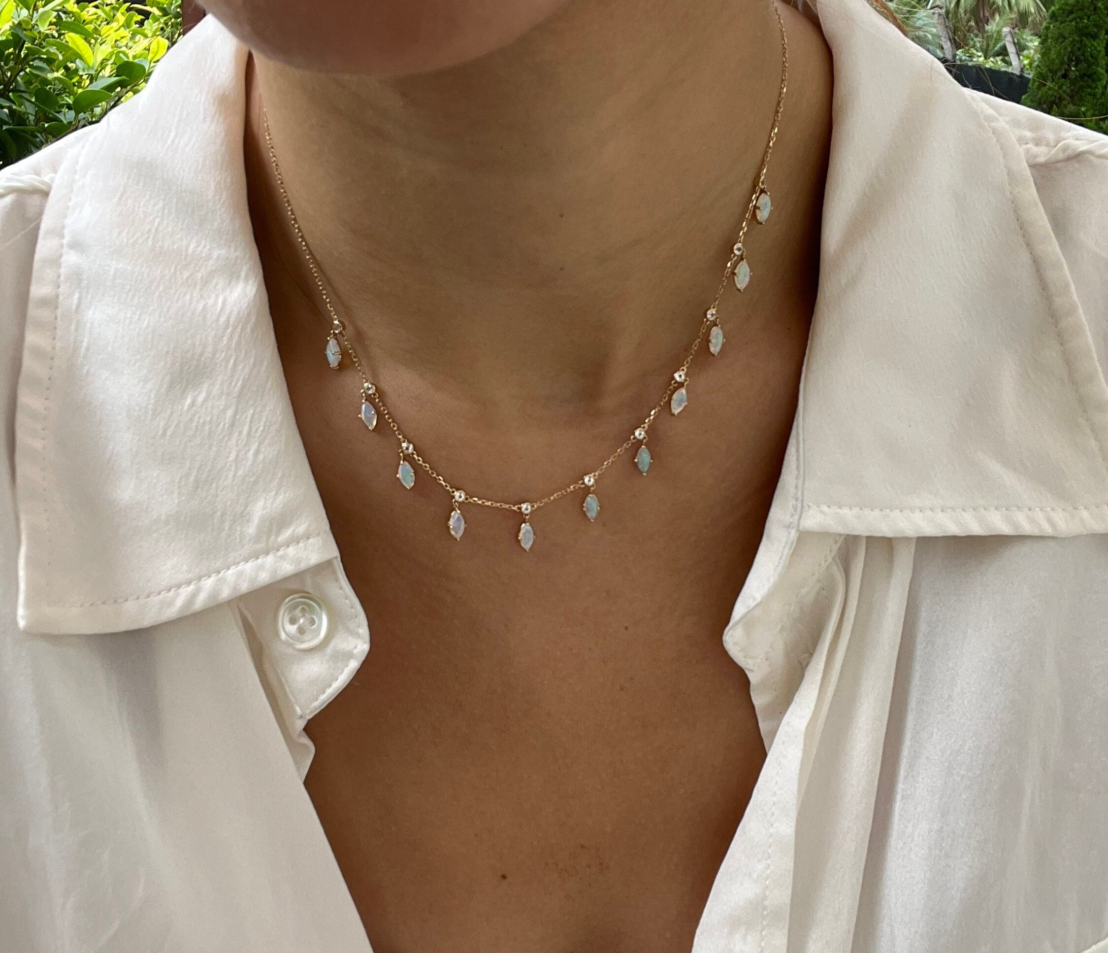 Australian Opal Choker Necklace in 14K or 18K Solid Gold