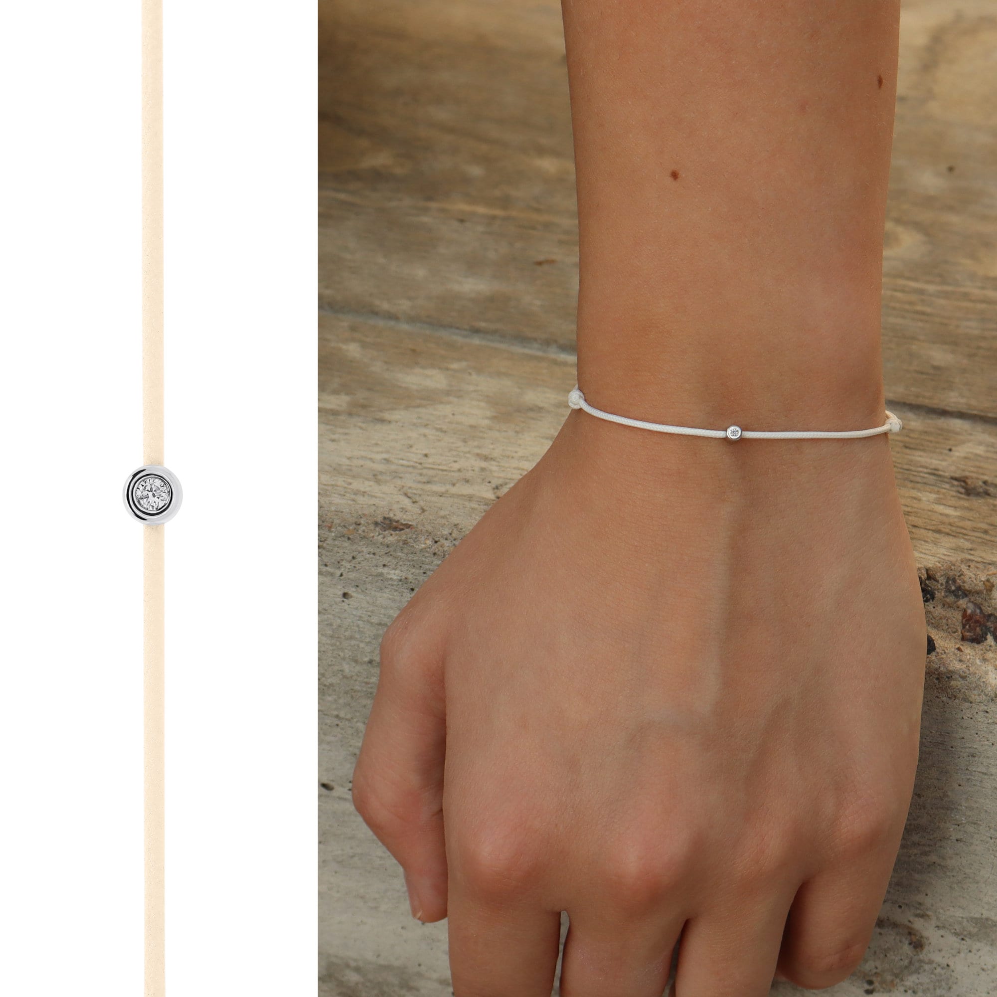 14K Solid Gold Diamond String Bracelet on Silk Thread