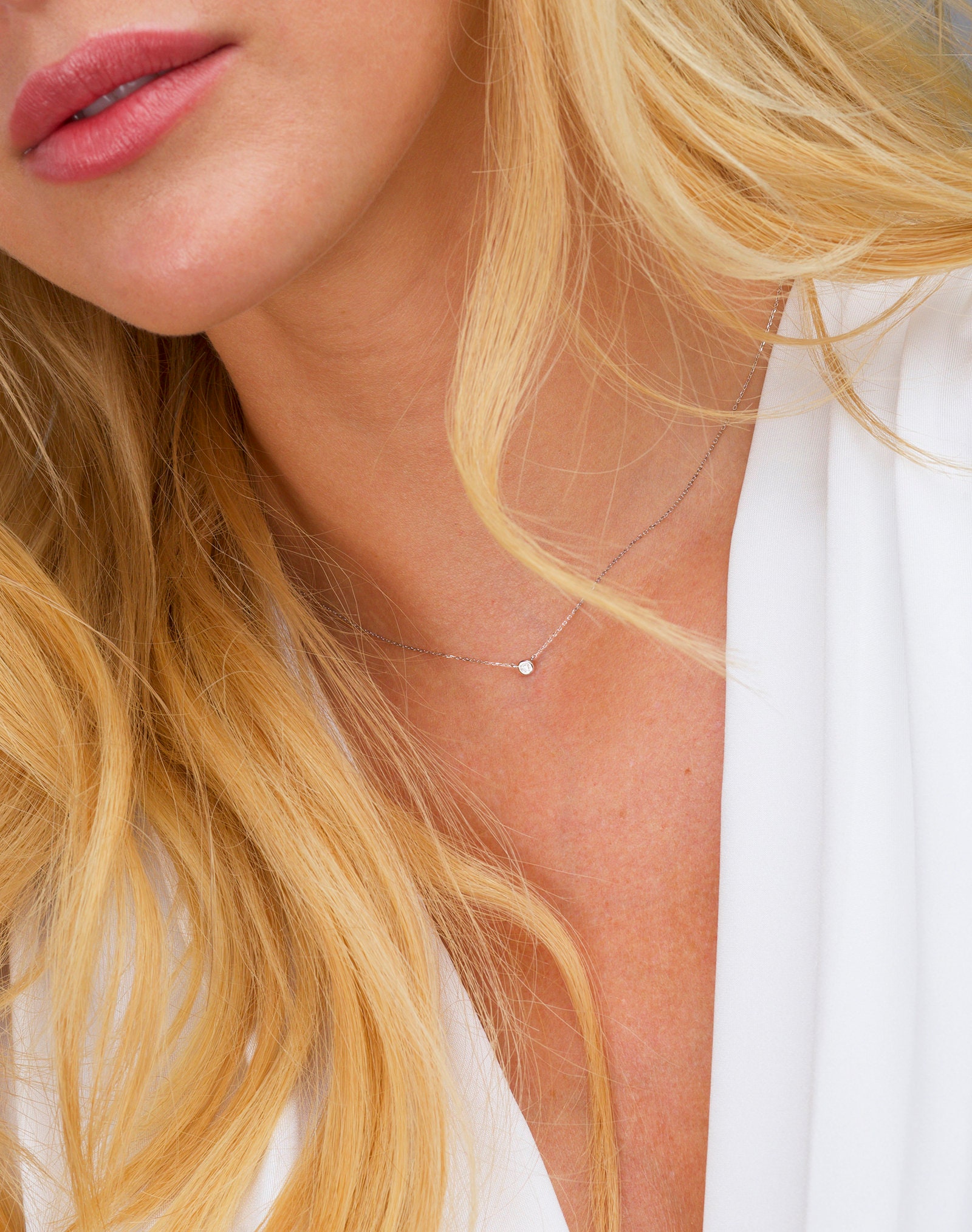 Tiny Diamond Choker Necklace in 14K Solid Gold