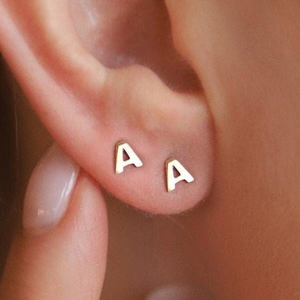 Tiny Custom Initial Letter Earring in Gold Plated Stainless Steel