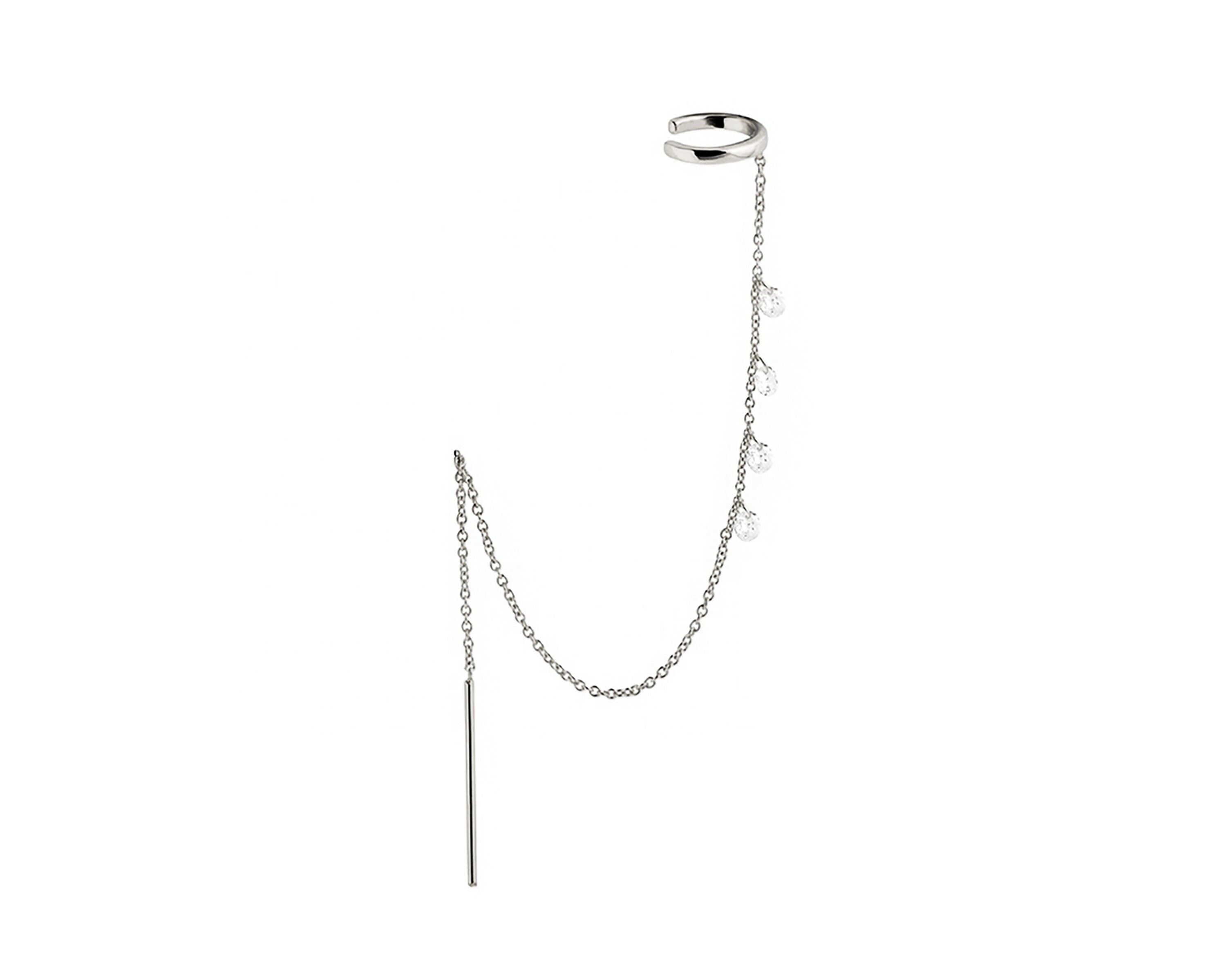 Threader Earring with Ear Cuff and Four Dangling CZ Stones