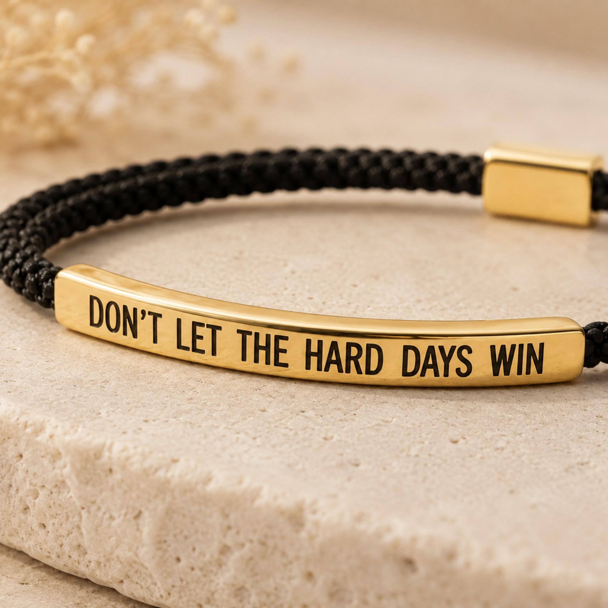 Engraved Motivational Bar Bracelet in Stainless Steel with Braided Cord