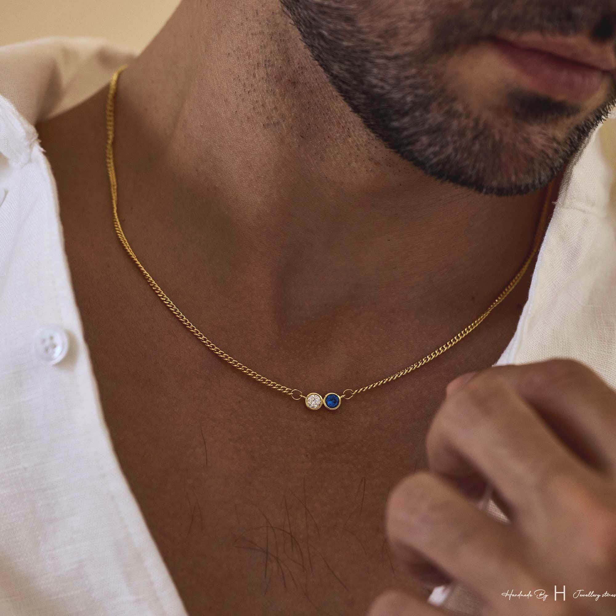 Men's Custom Birthstone Necklace with Copper Pendant in Rose Gold Plating