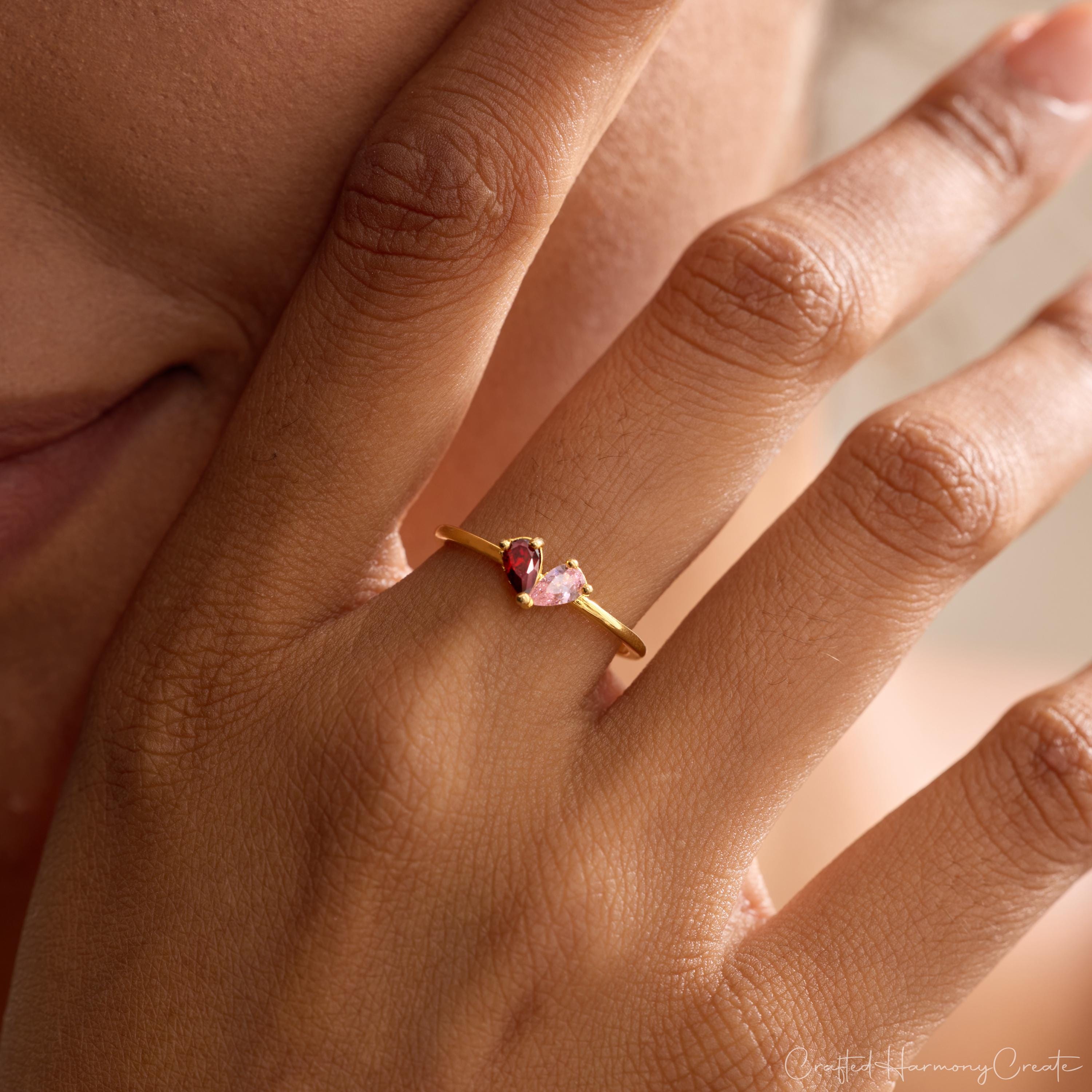 Personalized 3D Heart Birthstone Ring