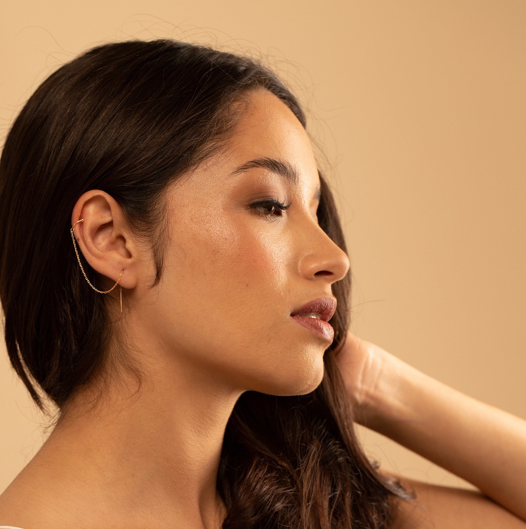 Sterling Silver Ear Cuff Chain Earrings in a Minimalist Pair
