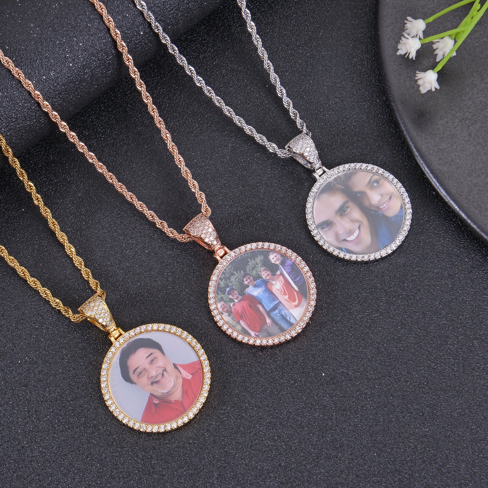 Personalized Angel Wings Photo Pendant Necklace with Diamond Detailing