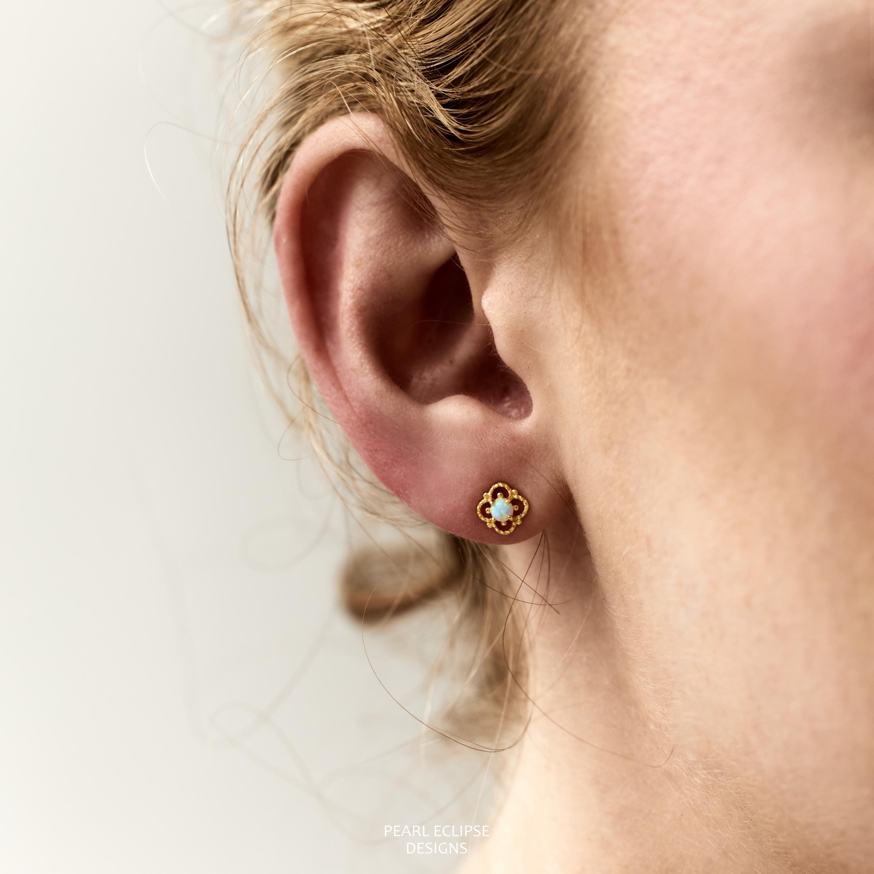 Tiny Opal Stud Earrings in S925 Sterling Silver with Gold or Silver Finish