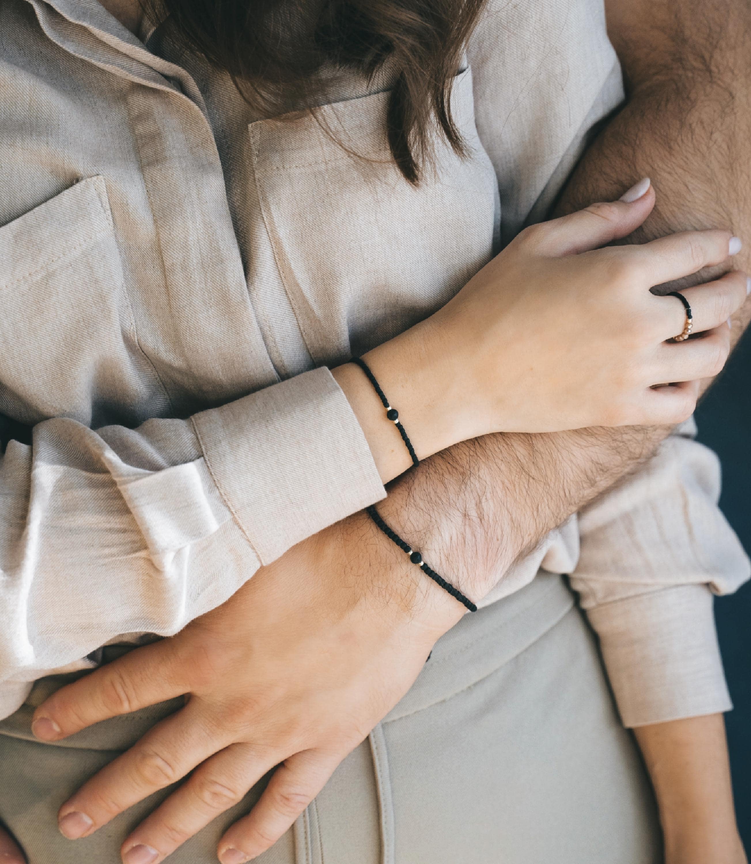 Lava Stone Couple Bracelet Set with Black Japanese Beads