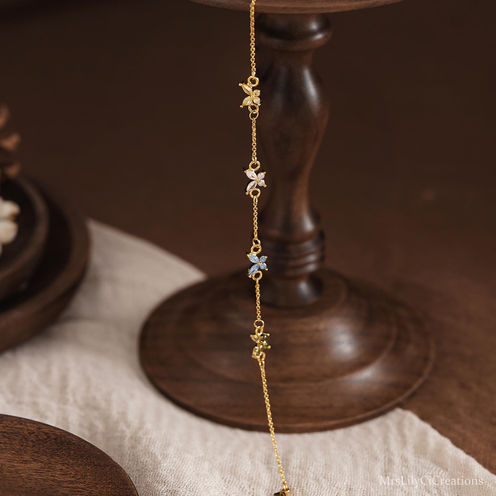 Custom Butterfly Birthstone Bracelet in Silver or 18K Gold Plate