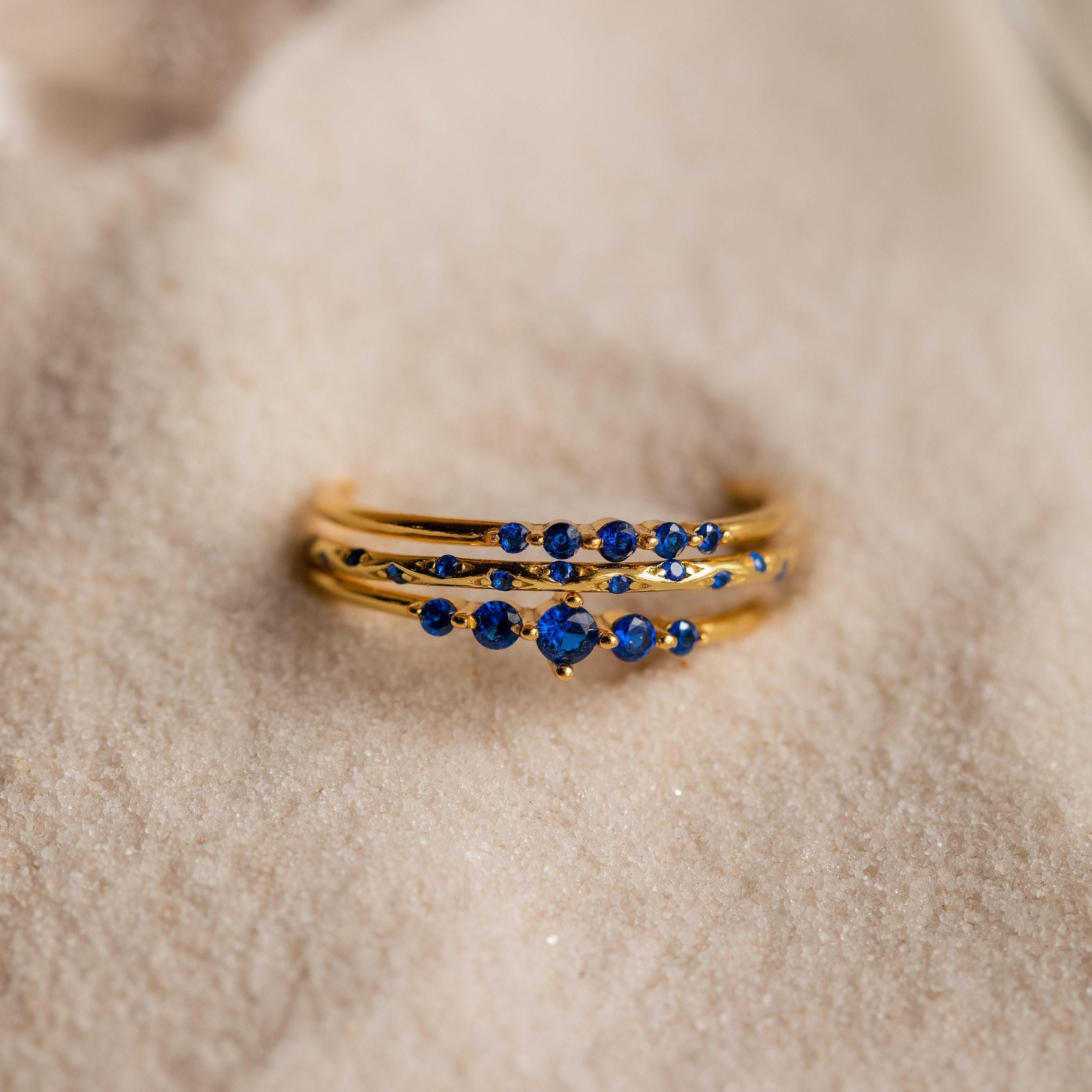 Sapphire Stacking Ring Set of 3 Blue Gemstone Bands