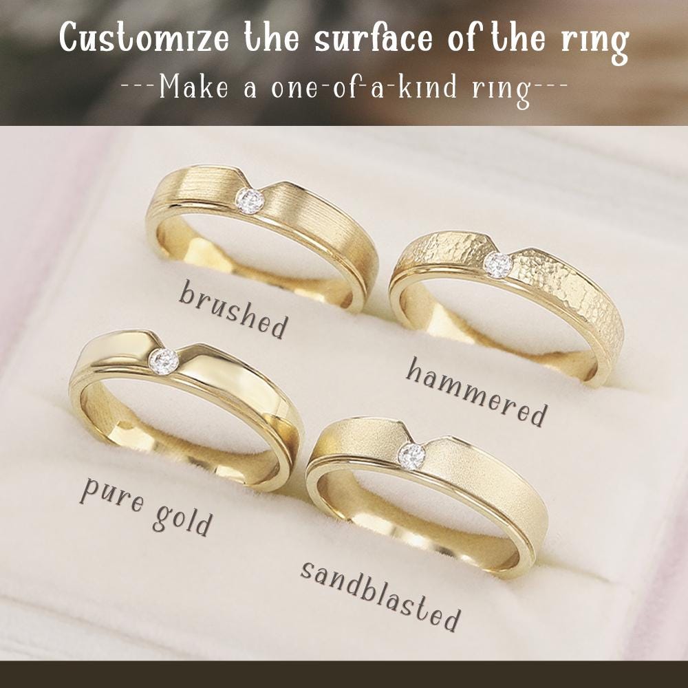 14K Solid Gold Leaf Engraved Moissanite Couple Wedding Band Set