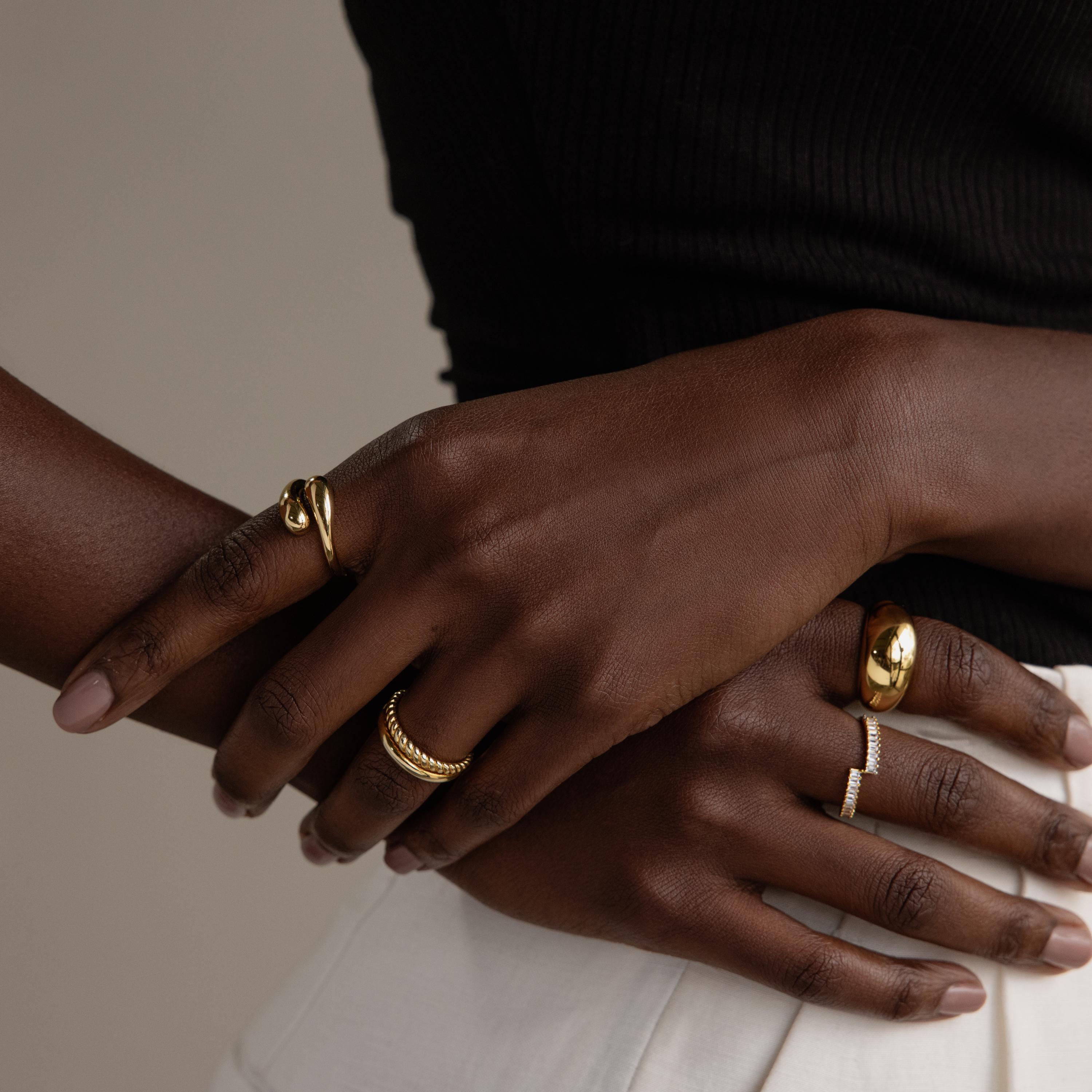 Duo Dome Ring, Chunky Gold Statement Ring With Adjustable Band