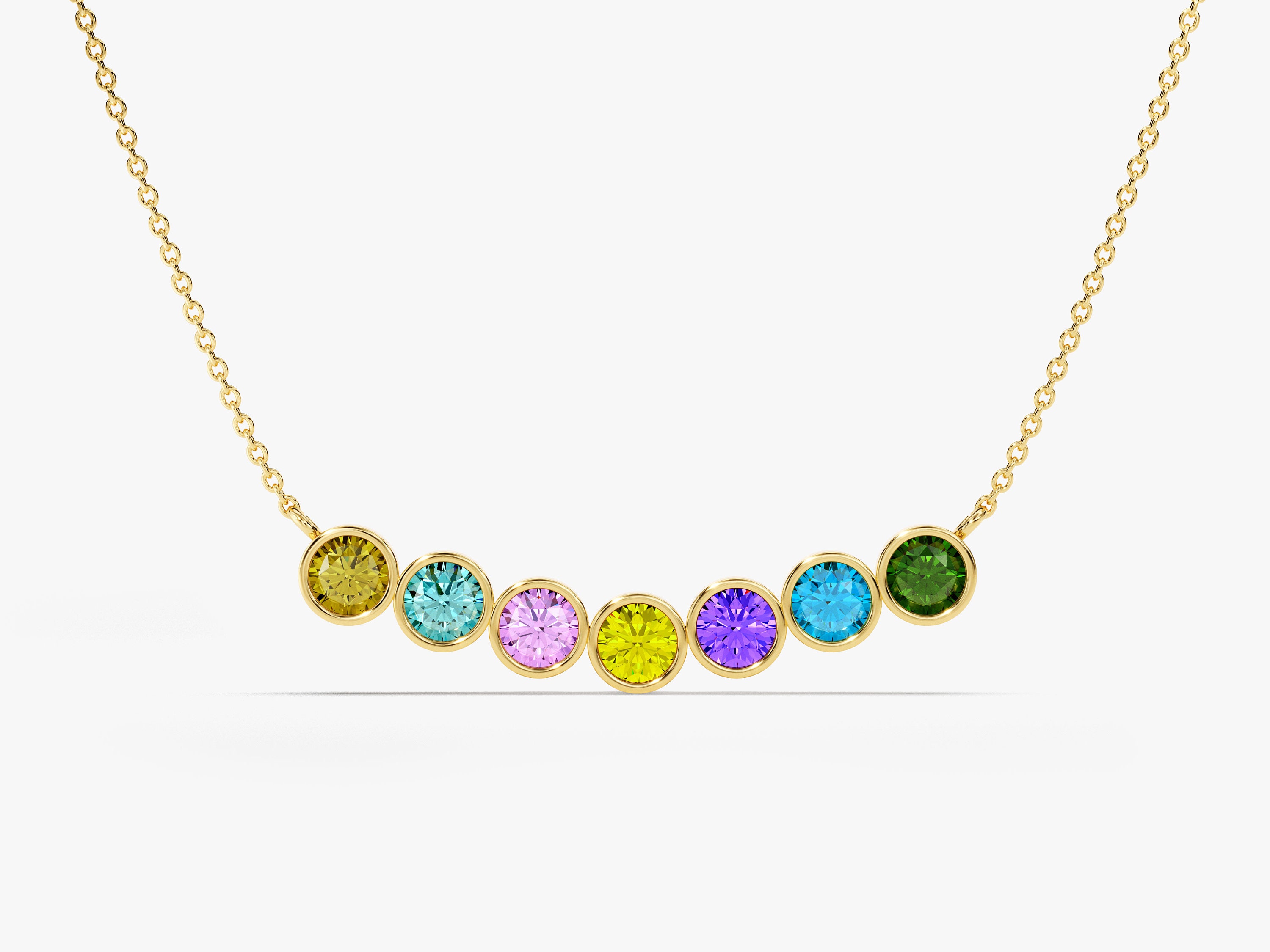Bezel Family Birthstone Necklace in Sterling Silver