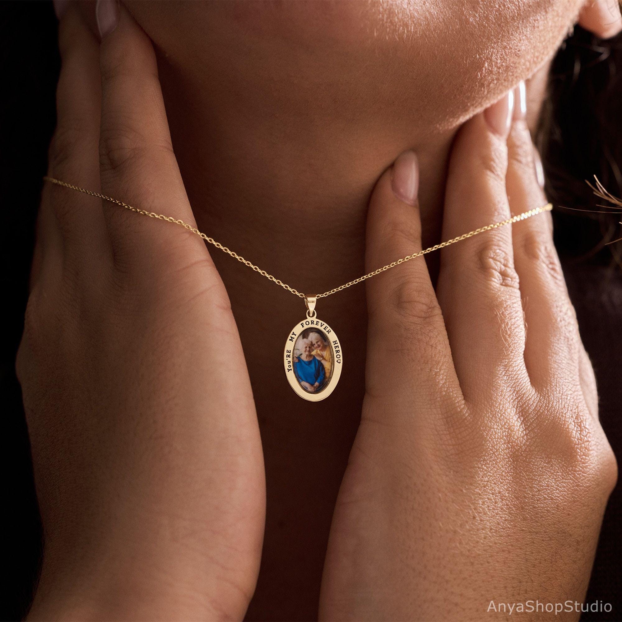 Oval Picture Necklace with Custom Engraving in Brass