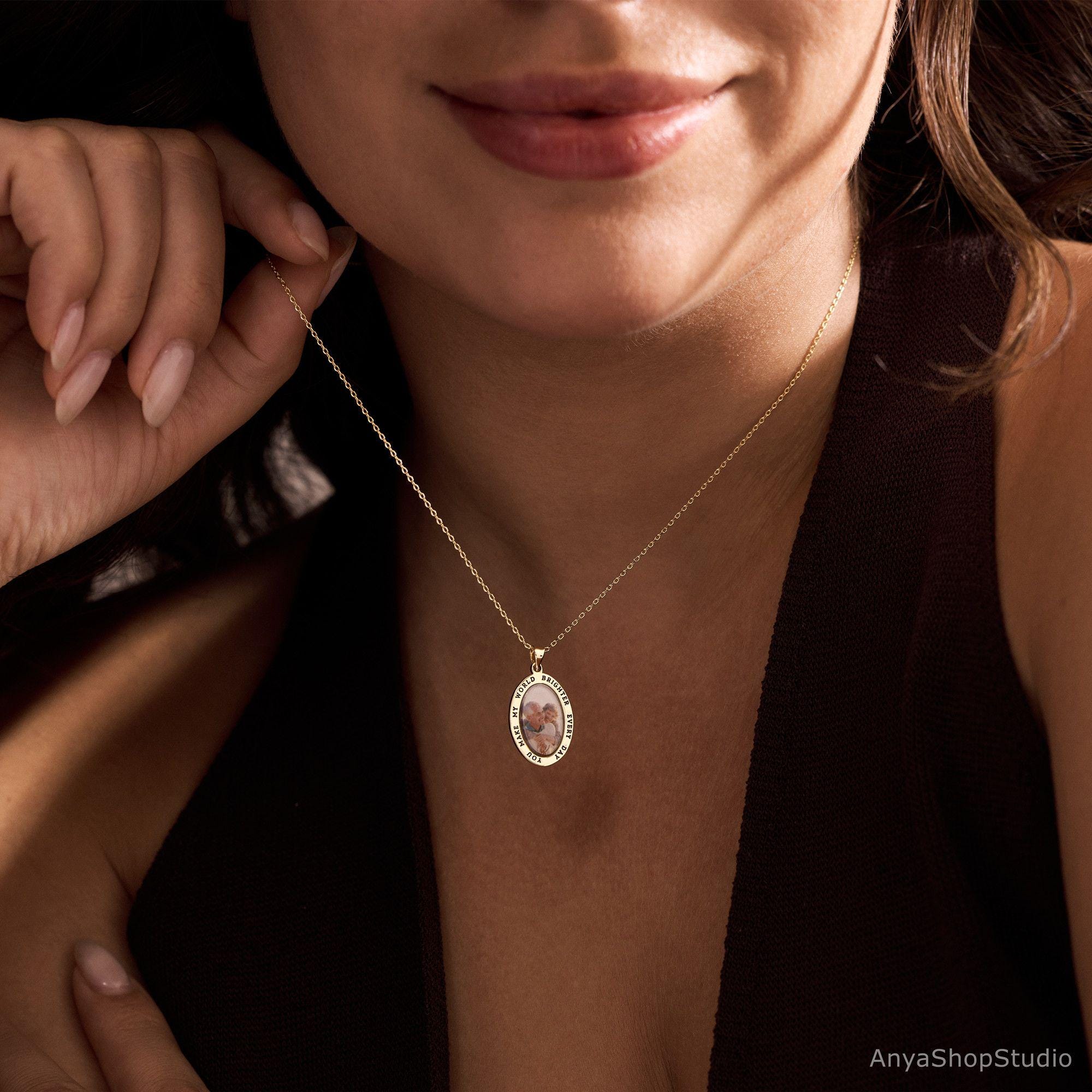 Oval Picture Necklace with Custom Engraving in Brass