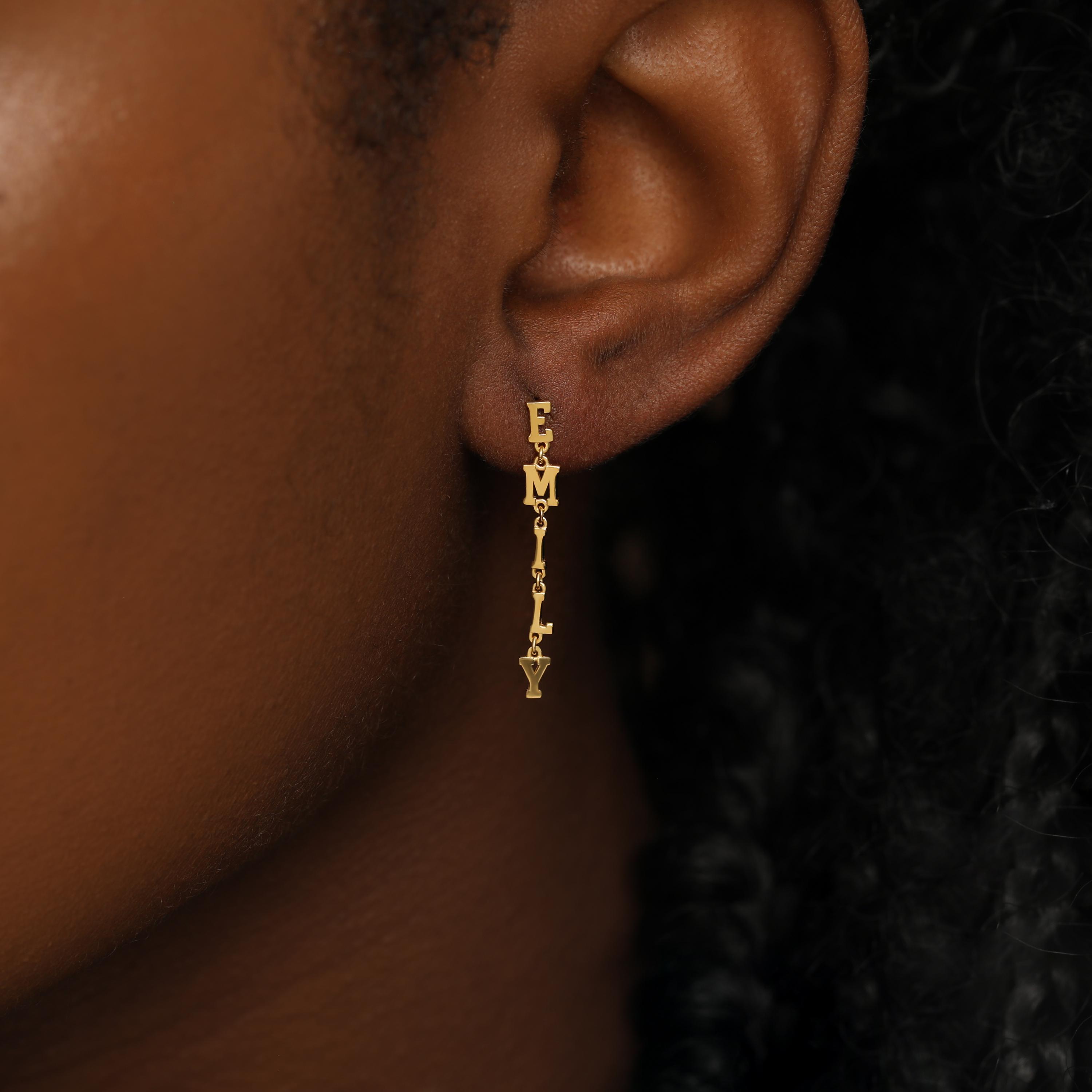 Dainty Custom Name Letter Drop Earrings in Gold or Silver