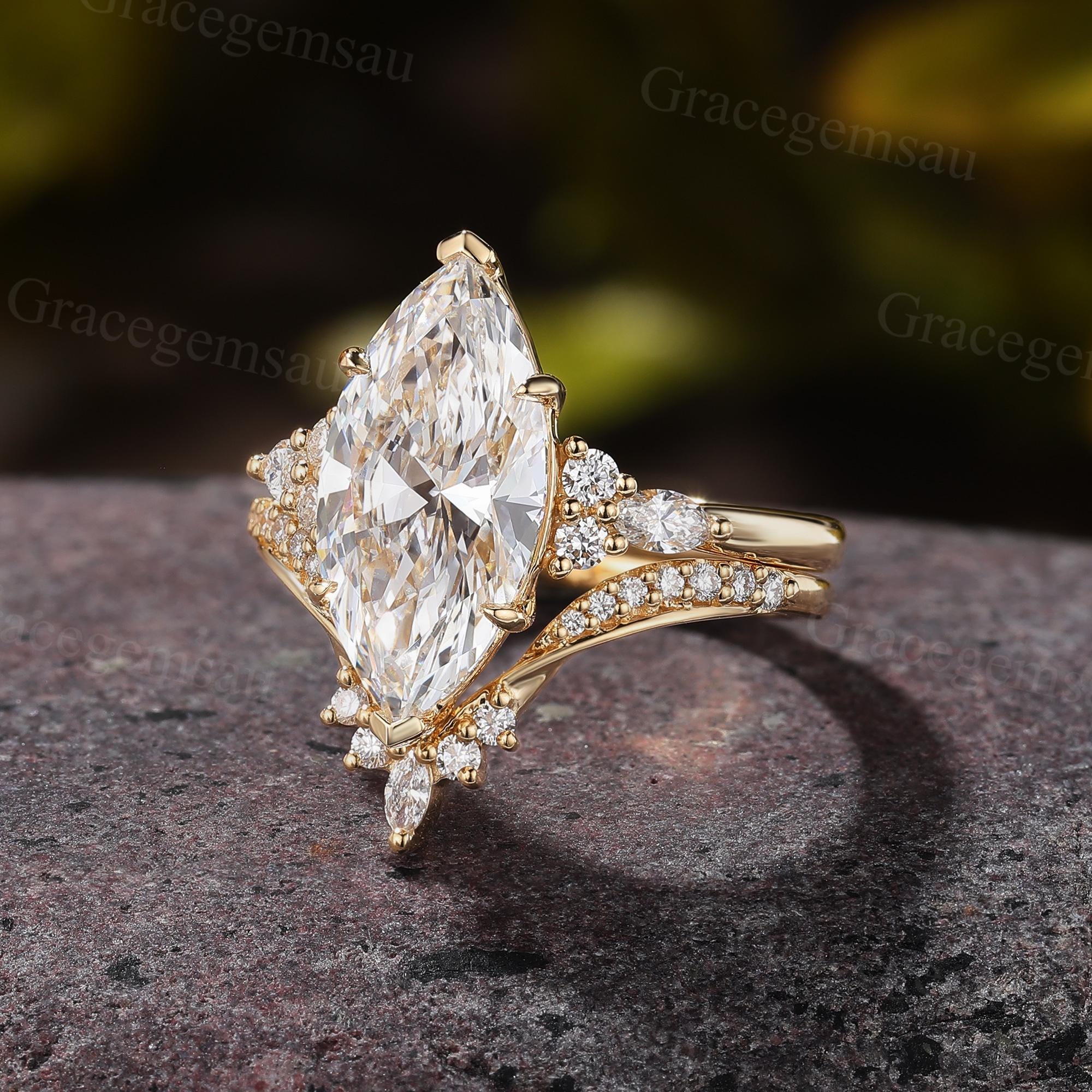 Marquise Lab Grown Diamond Bridal Set, Cluster Prong Filigree