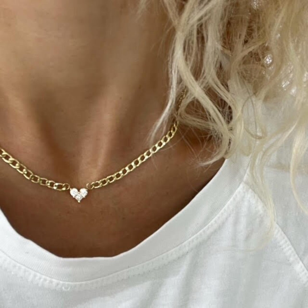 14K Gold Heart Pendant Choker with 0.5 Carat Lab Grown Diamonds