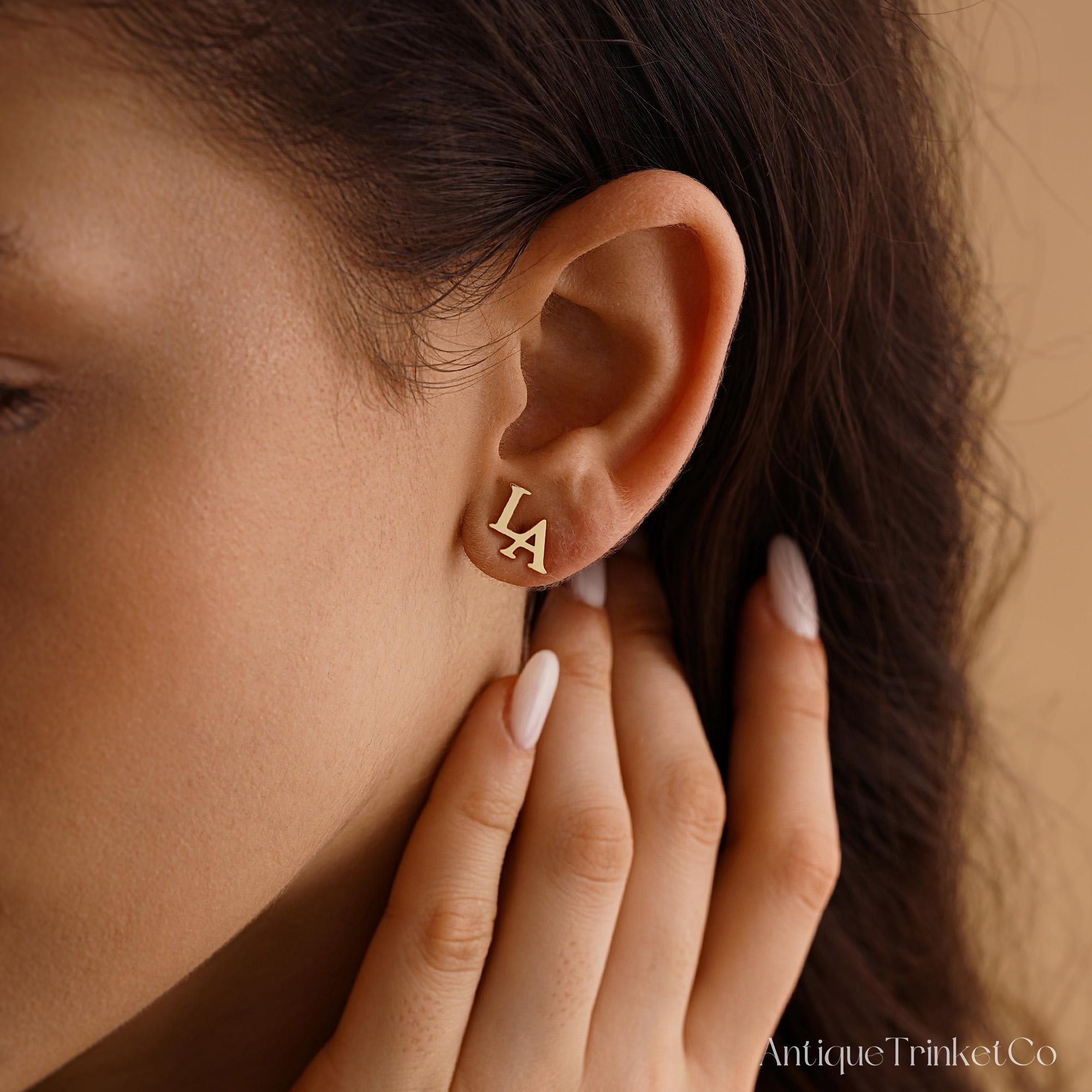 Personalized Double Initial Earrings with Two Letter Studs