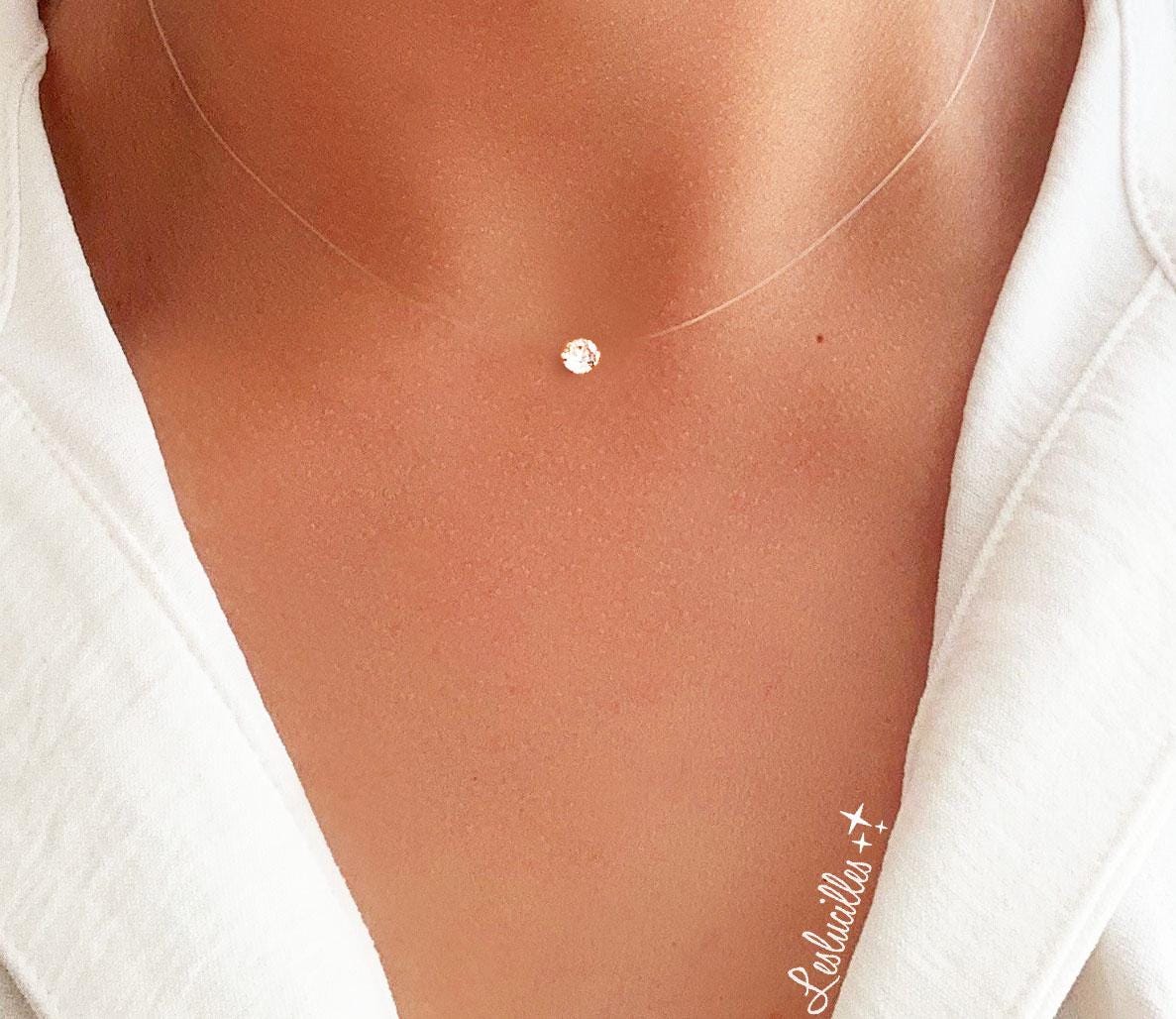 Invisible Crystal Solitaire Choker on a Transparent Nylon Collar