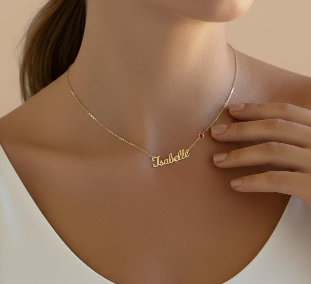 Personalized Cursive Name Necklace with Birthstone in 925 Sterling Silver