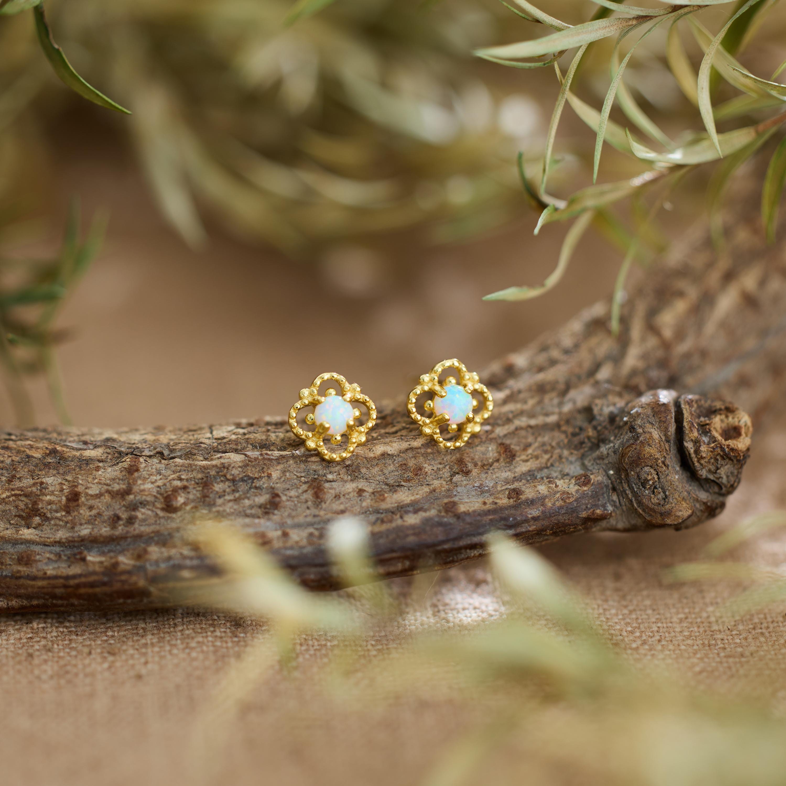 Tiny Opal Stud Earrings in S925 Sterling Silver with Gold or Silver Finish