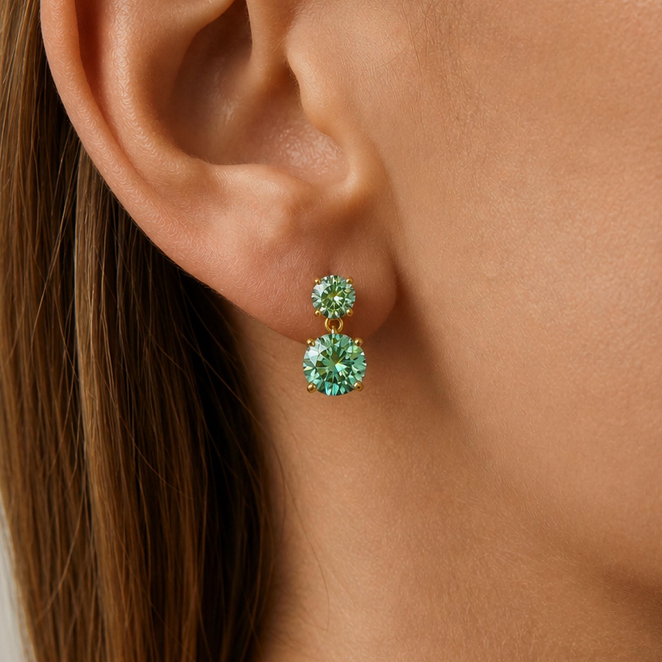 Swiss Blue Moissanite Double Drop Earrings in Platinum Overlay Sterling Silver
