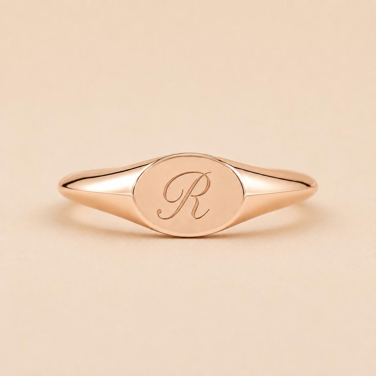 14K Solid Gold Oval Signet Ring With Custom Engraving