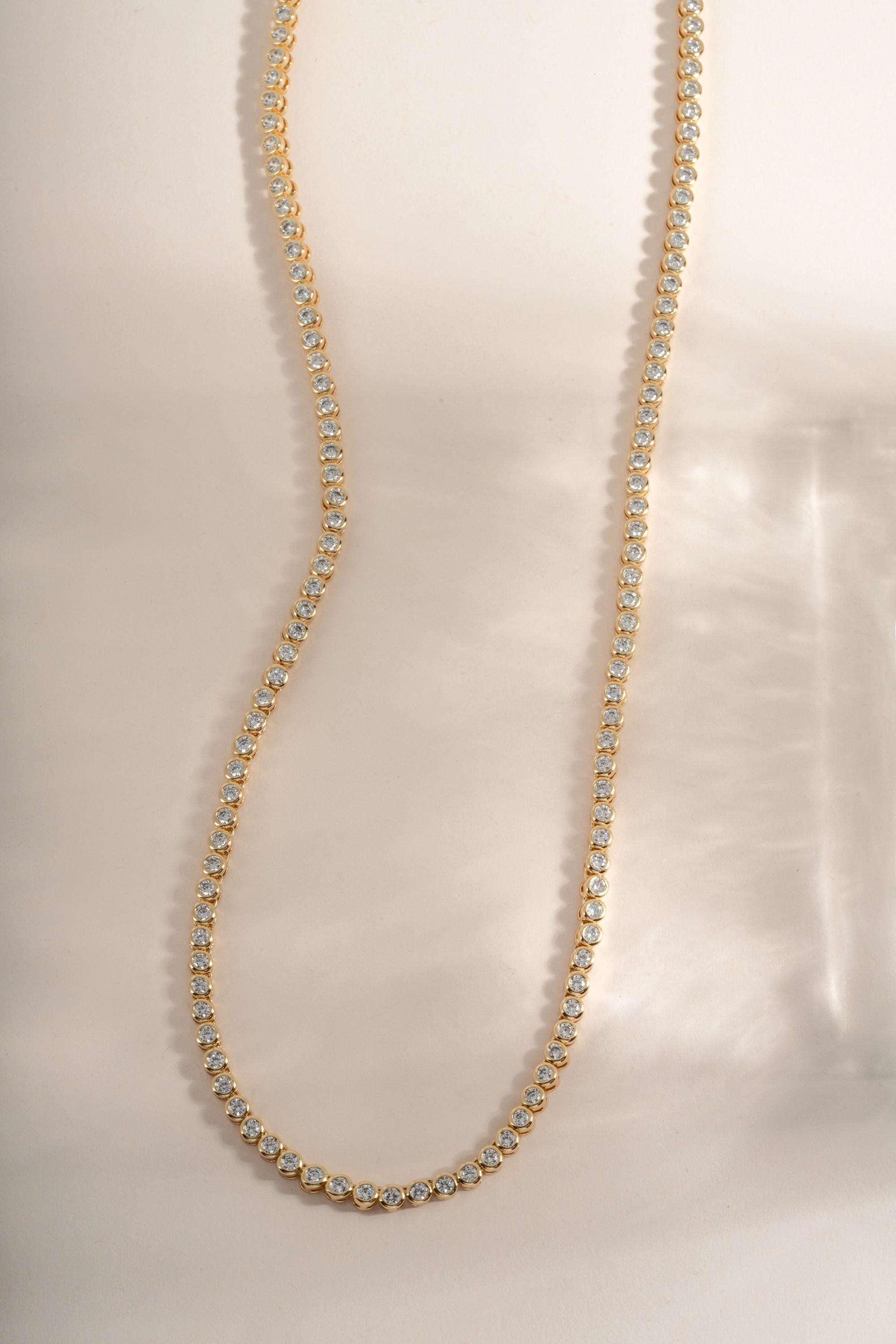 Round Bezel Cubic Zirconia Tennis Necklace with 2.5mm Stones