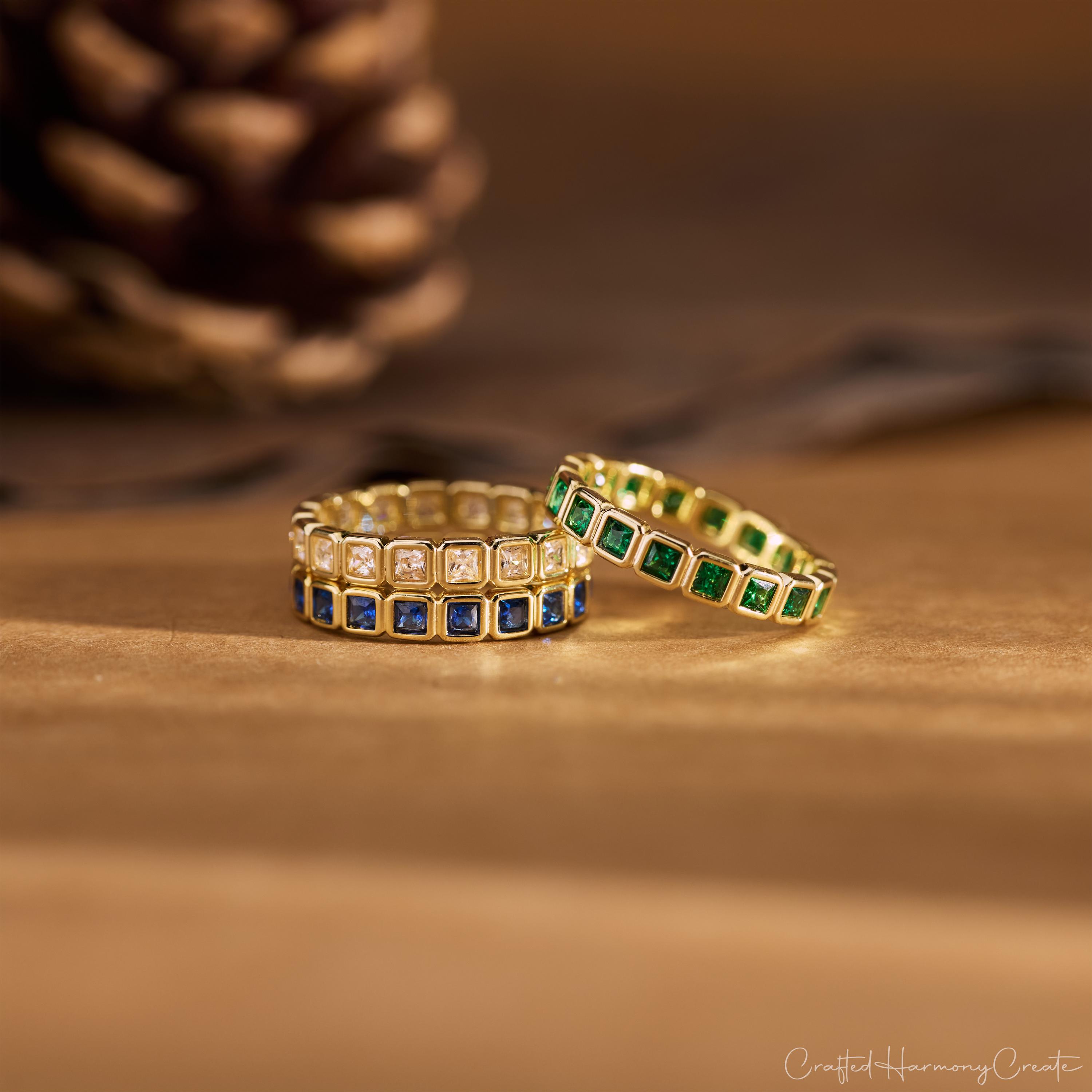 Square Bezel Set Birthstone Stacking Ring