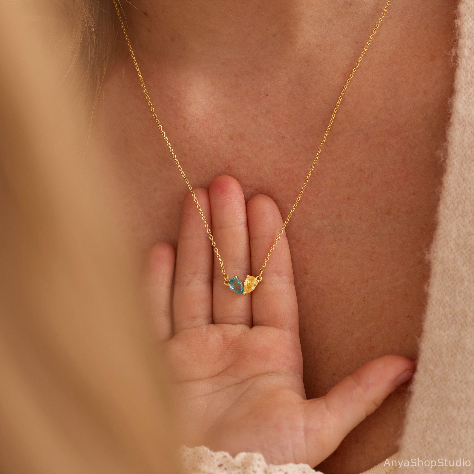 Tiny Heart Two Birthstone Necklace