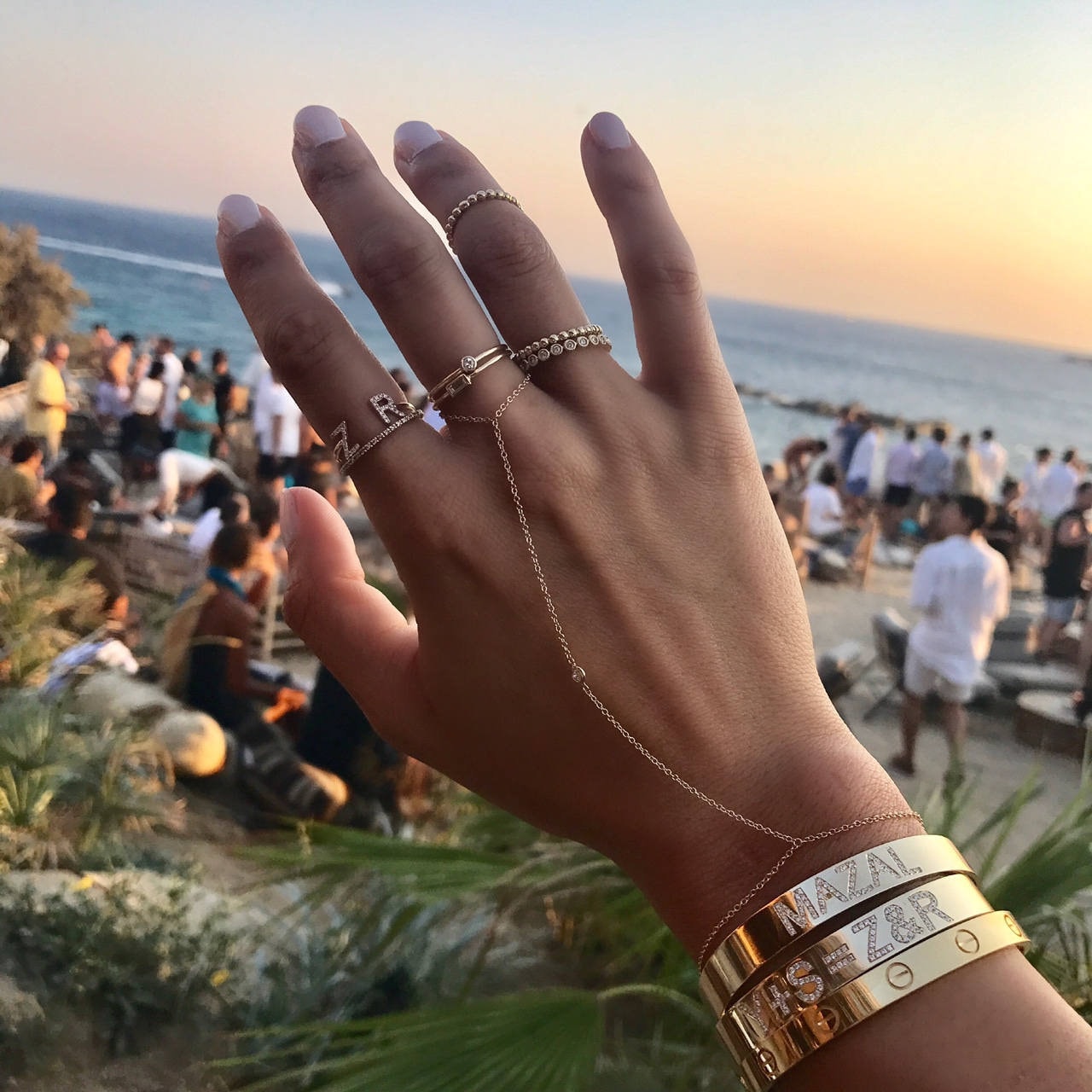 14K Gold Diamond Personalized Cuff Bracelet