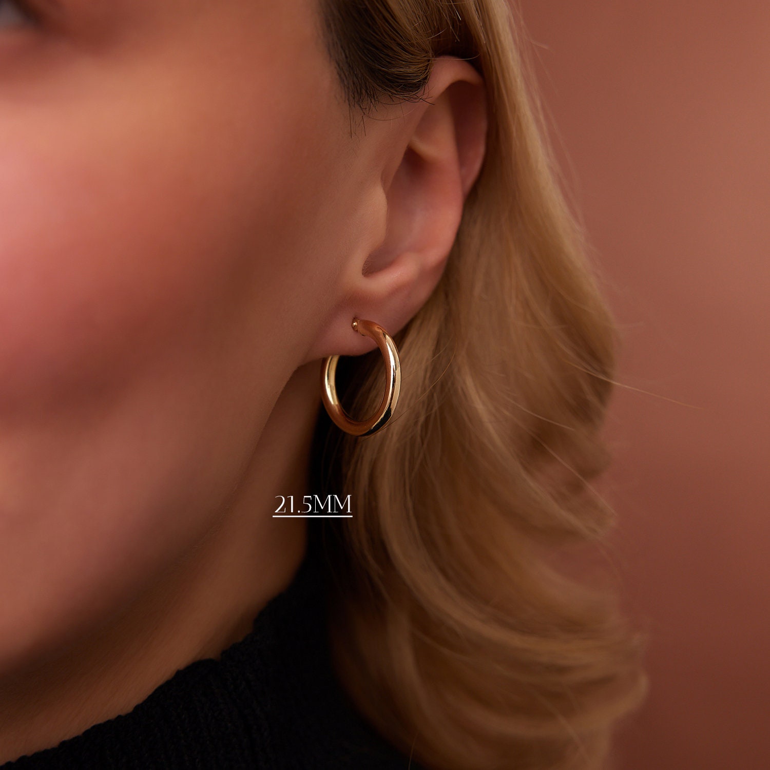 14K Gold Hoop Earrings, 3mm Thickness, 14mm to 26.5mm, Sold as a Pair