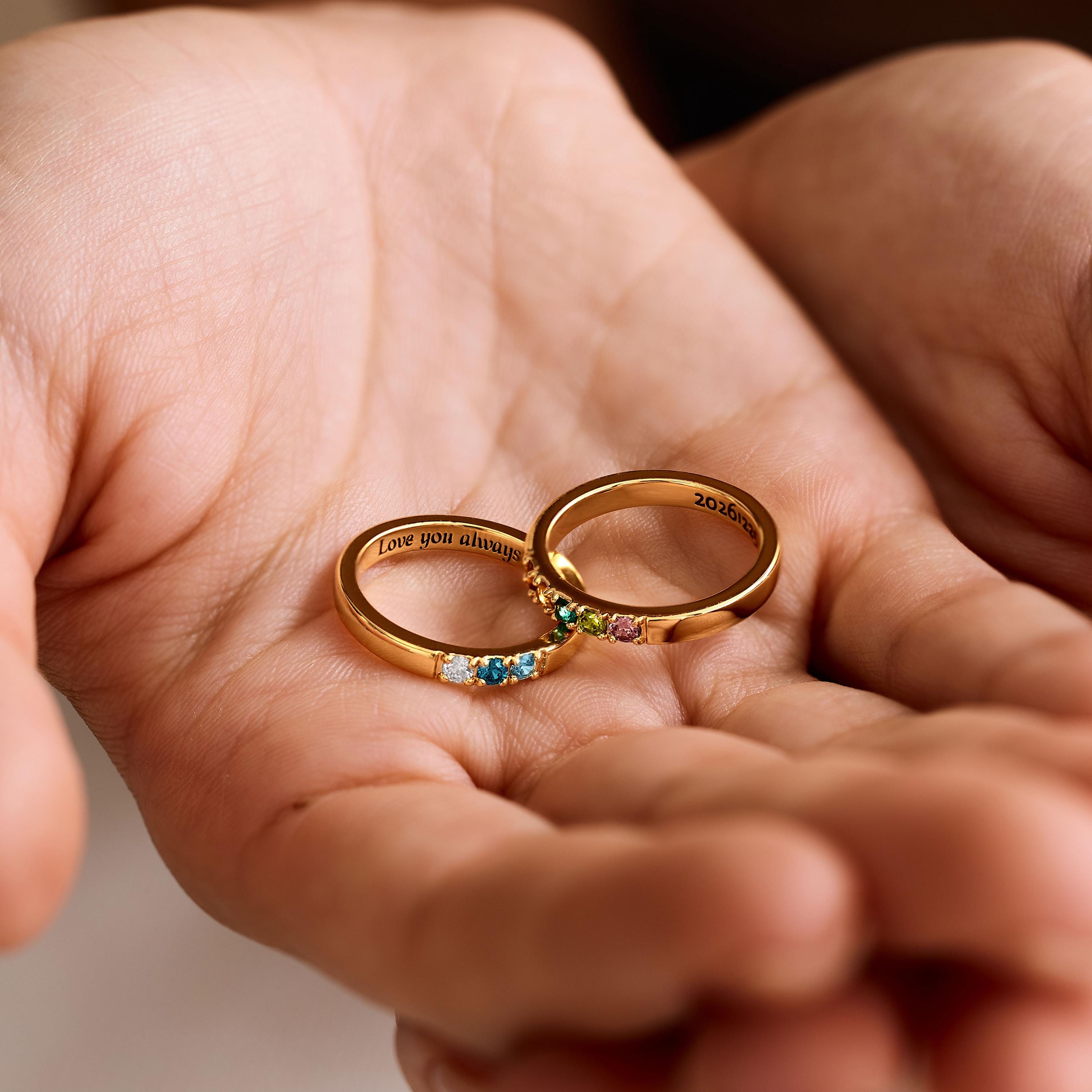 Personalized Birthstone Ring with Hidden Inner Engraving
