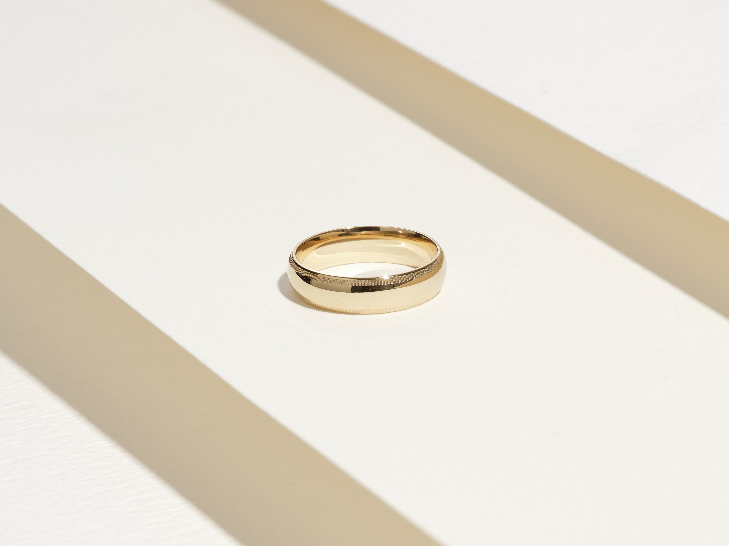18K Yellow Gold Milgrain Wedding Band, 5mm Polished Comfort Fit