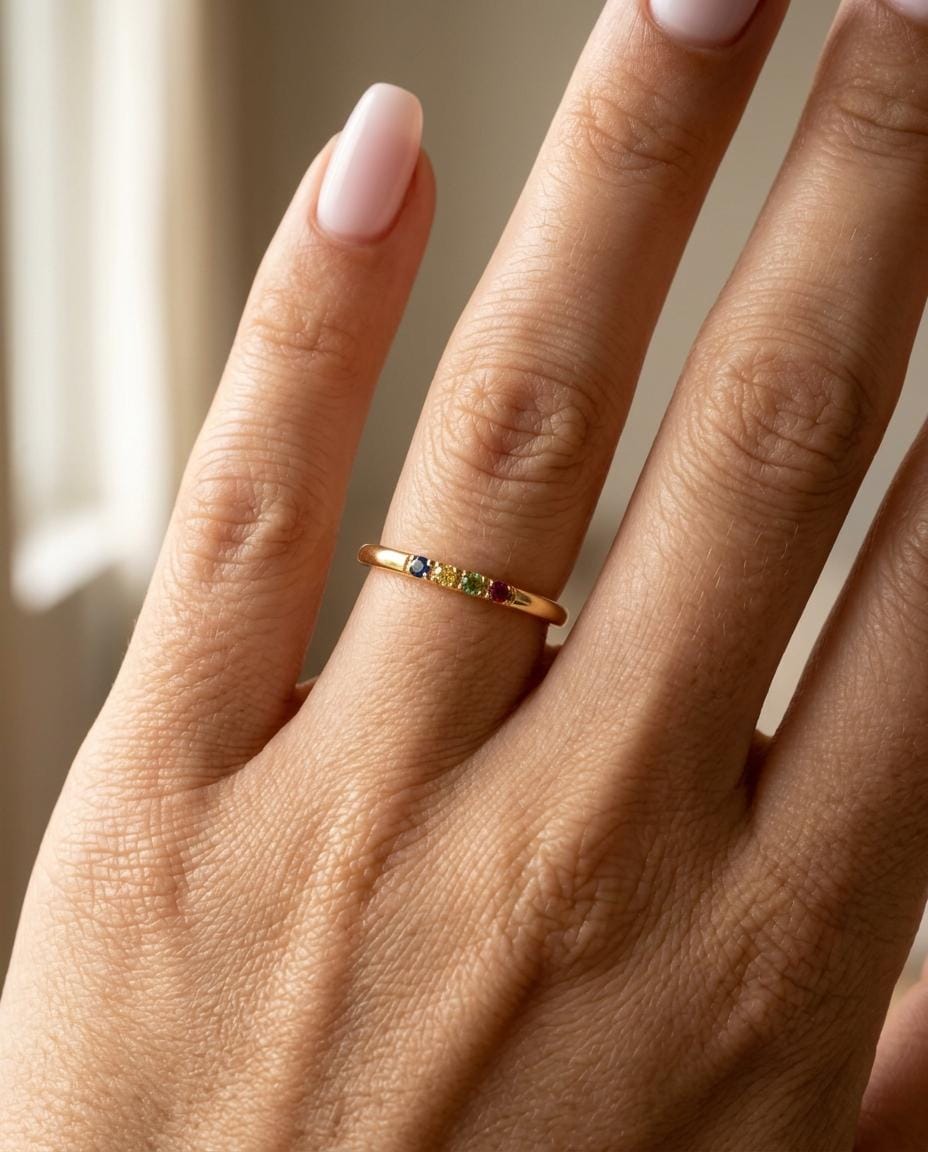 Personalized Birthstone Sterling Silver Stacking Ring