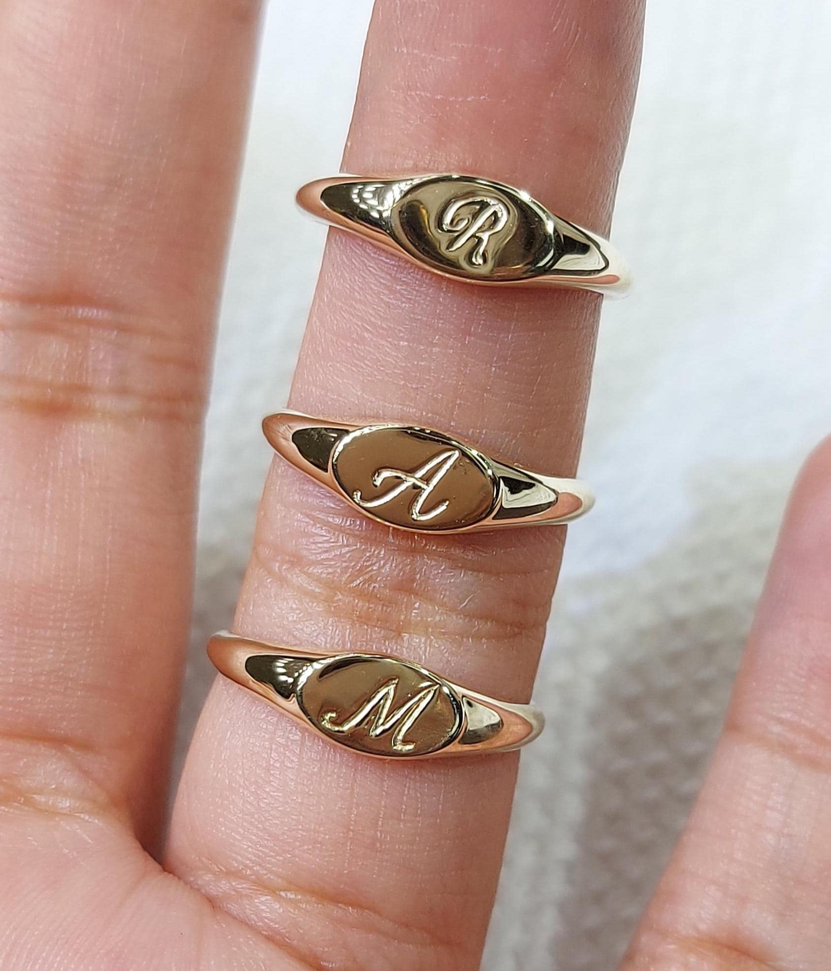 14K Solid Gold Oval Signet Ring With Custom Engraving