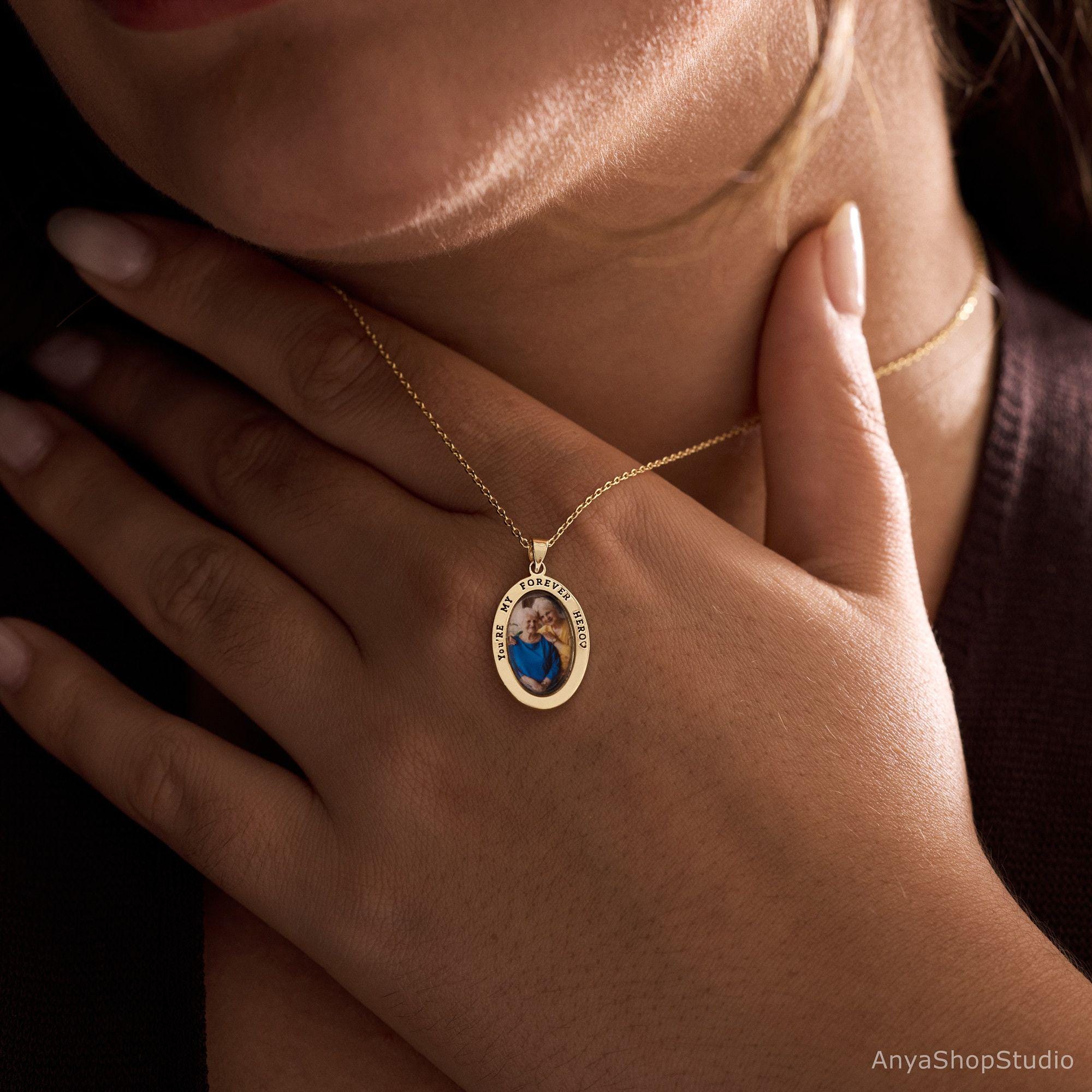 Oval Picture Necklace with Custom Engraving in Brass