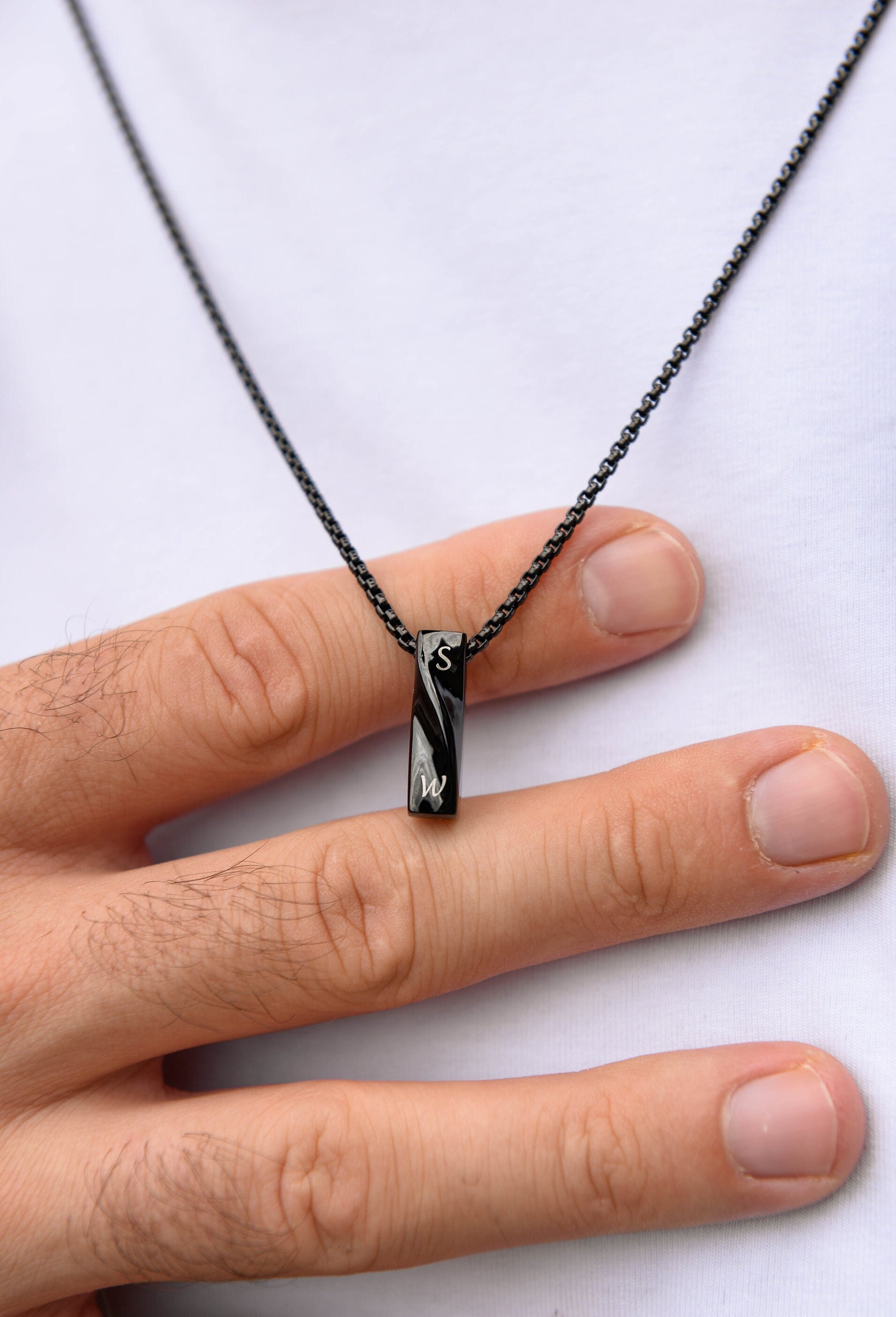 Custom Engraved Men's Bar Necklace in Stainless Steel with Hidden Engraving