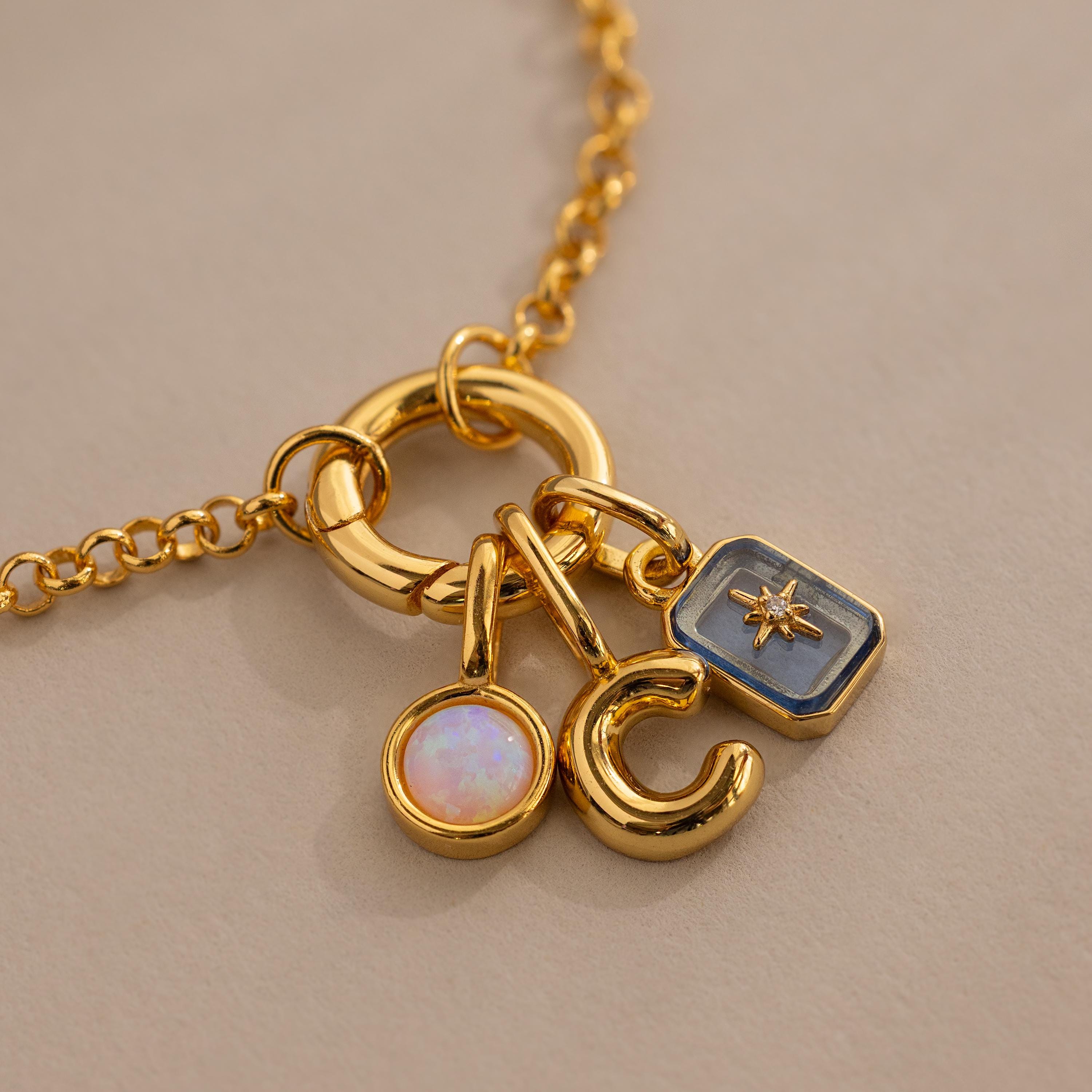 North Star Birthstone Charm in 18K Gold Over Brass