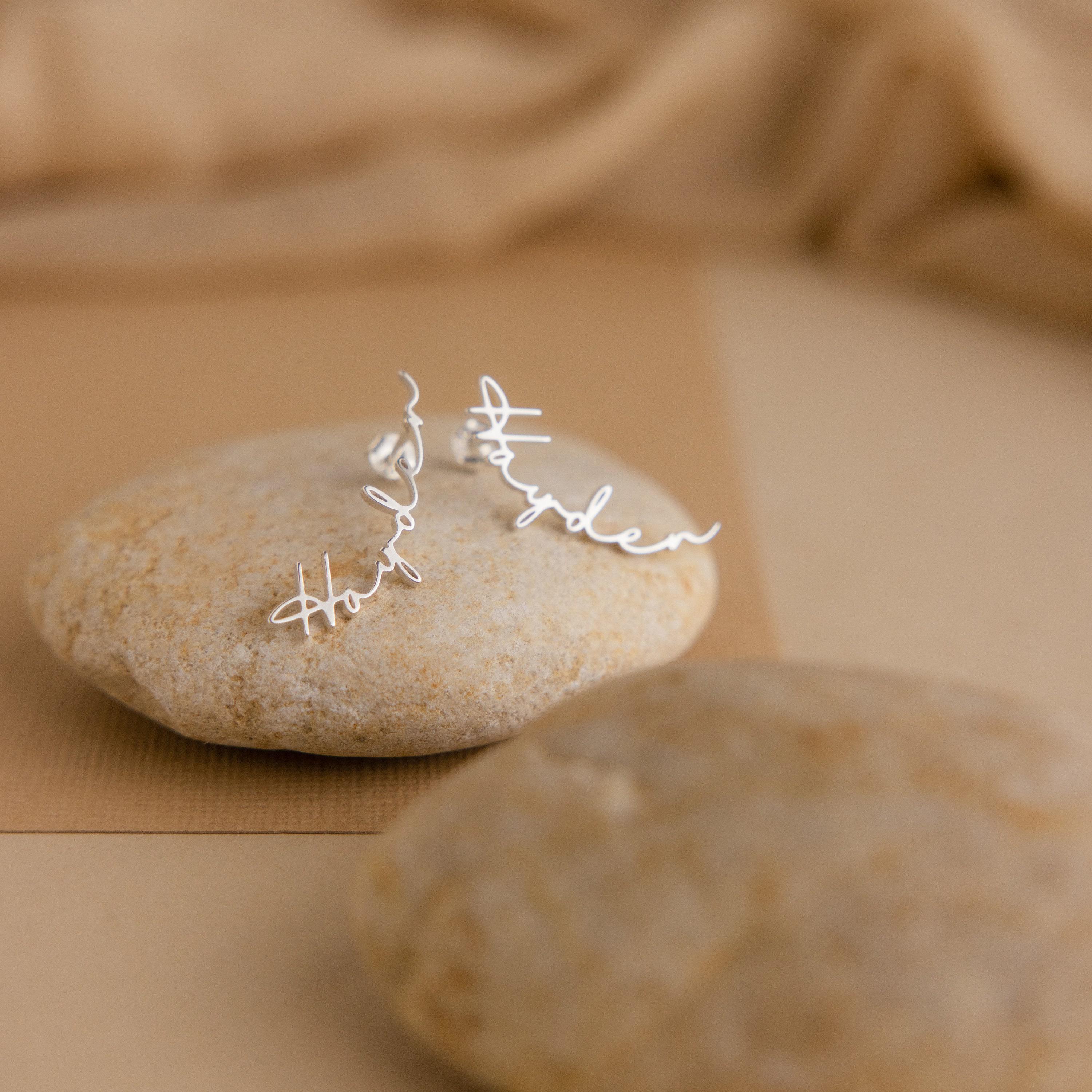 Custom Name Stud Earrings in Sterling Silver and 18K Gold